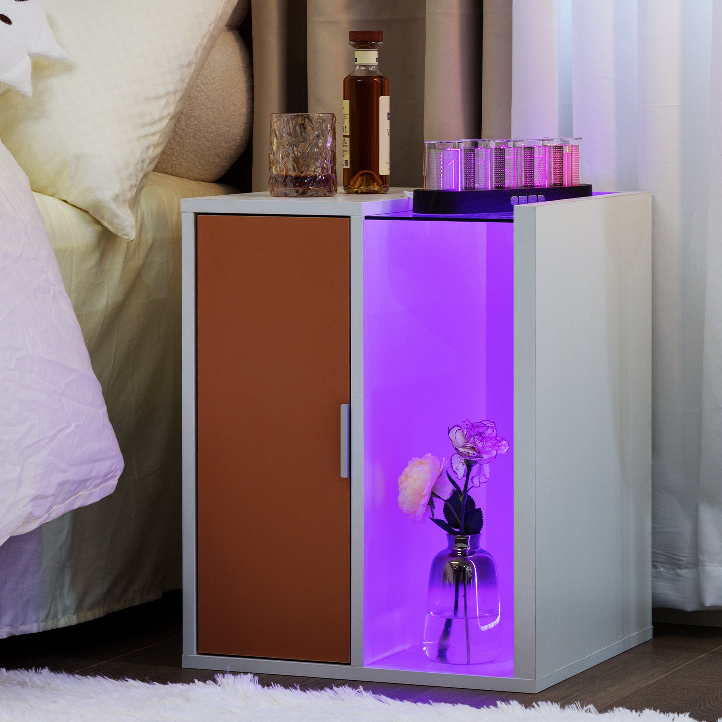 LED End Table Side Table, Modern Bedside Tables with Storge for Livingroom, Bedroom, Red