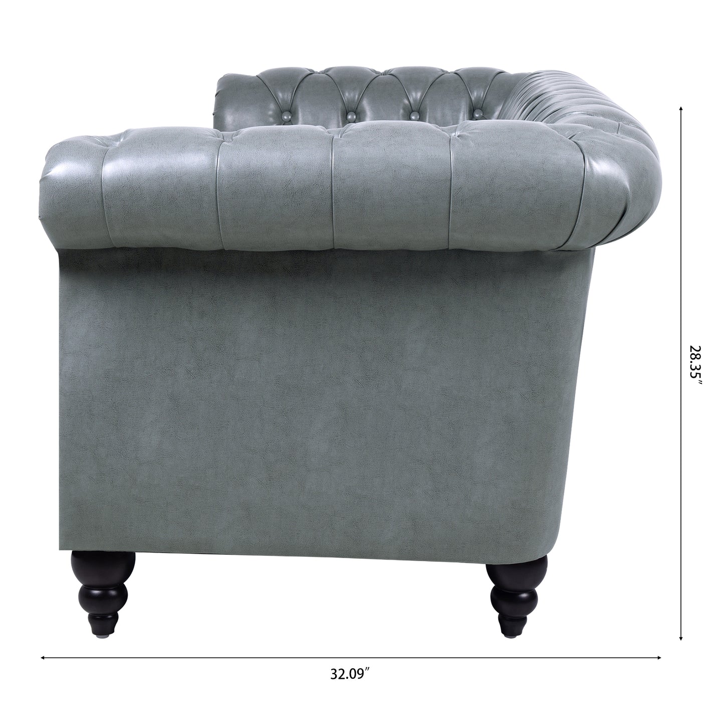 84.65 Inch 3-Seater Rolled Arm Chesterfield Sofa with Deep Buckles and PU Leather Fabric