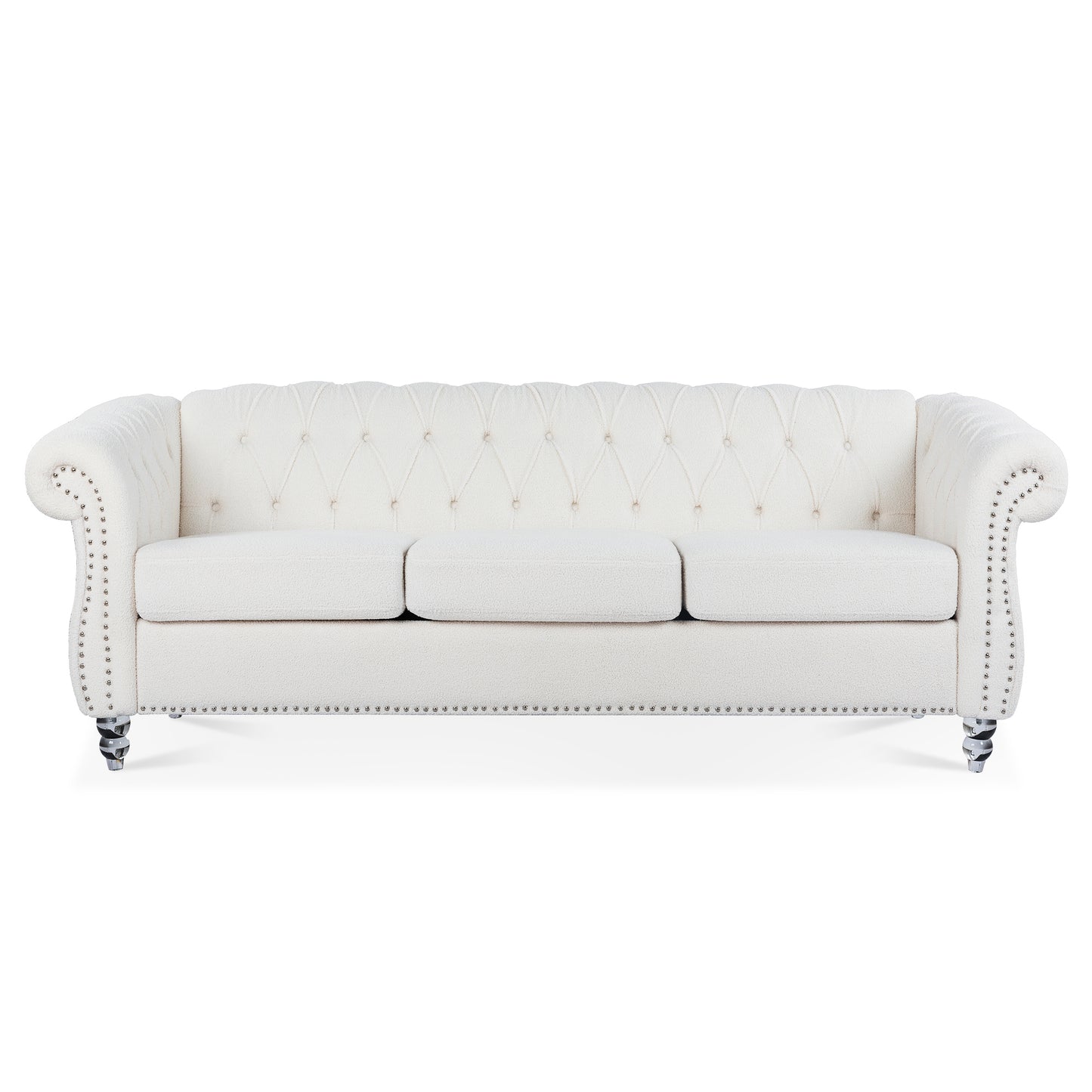 84.65-Inch Rolled Arm Chesterfield 3 Seater Sofa