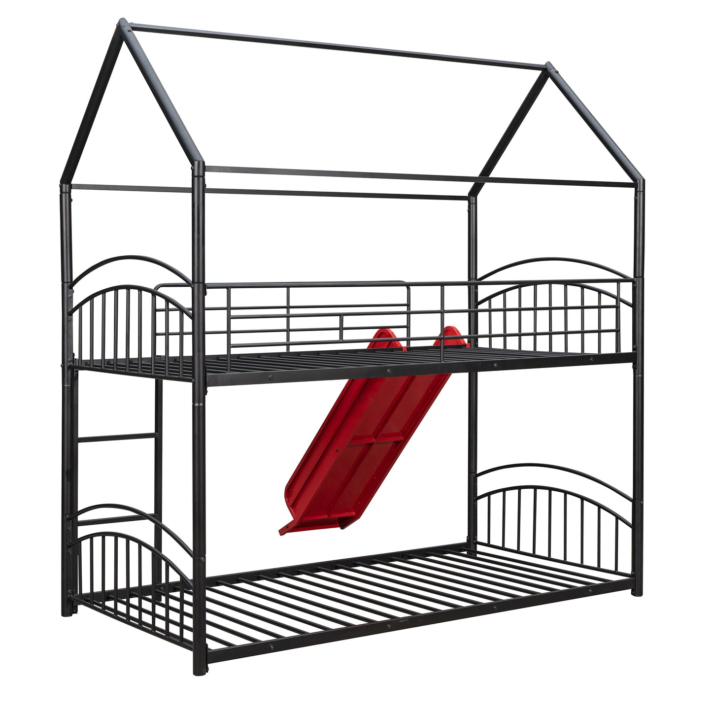 Whimsical Kids Slide Bunk Bed Twin Over Twin Black+Red