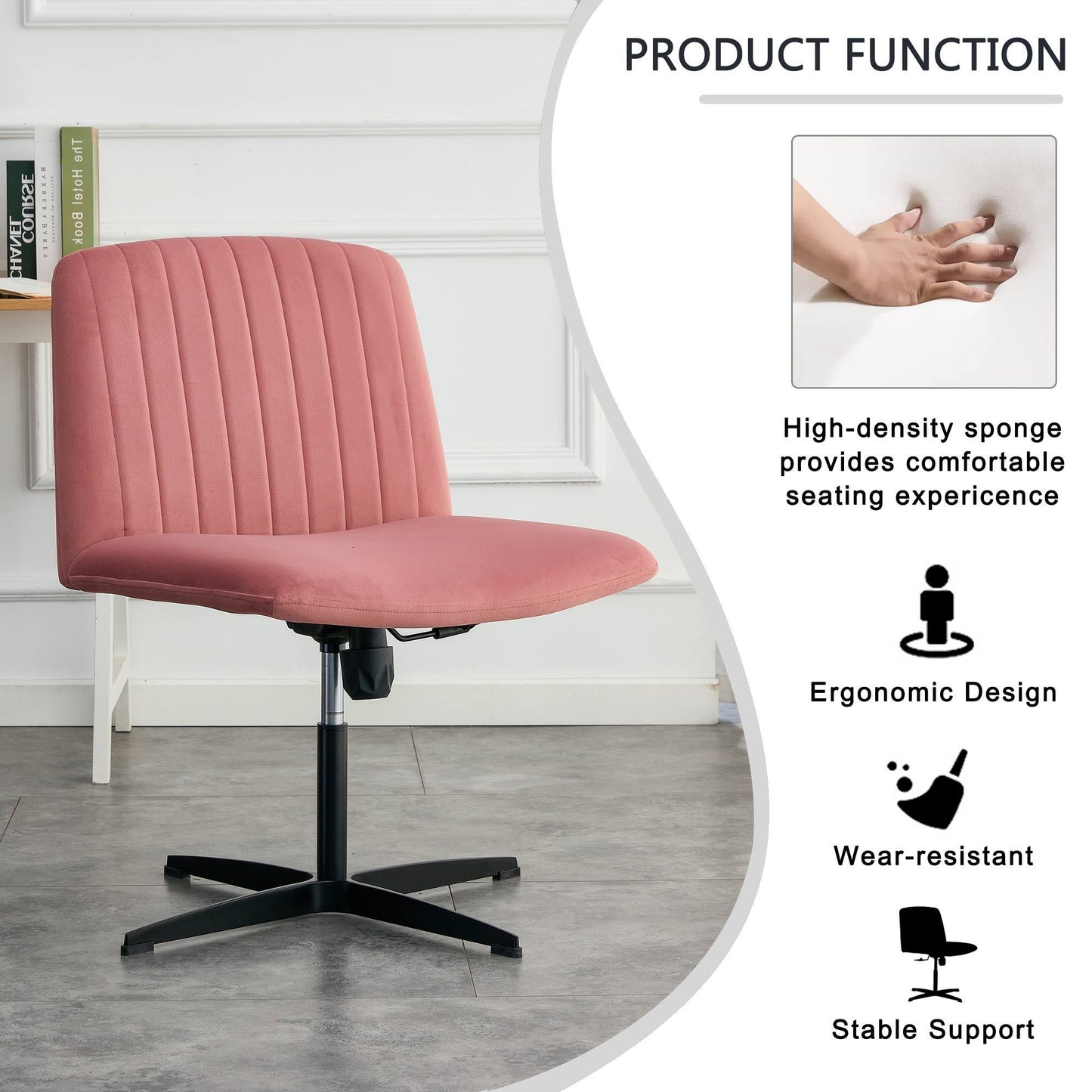 Pink Velvet Material. Home Computer Chair Office Chair Adjustable 360 °Swivel Cushion Chair With Black Foot Swivel Chair Makeup Chair Study Desk Chair. No WheelsW115167384