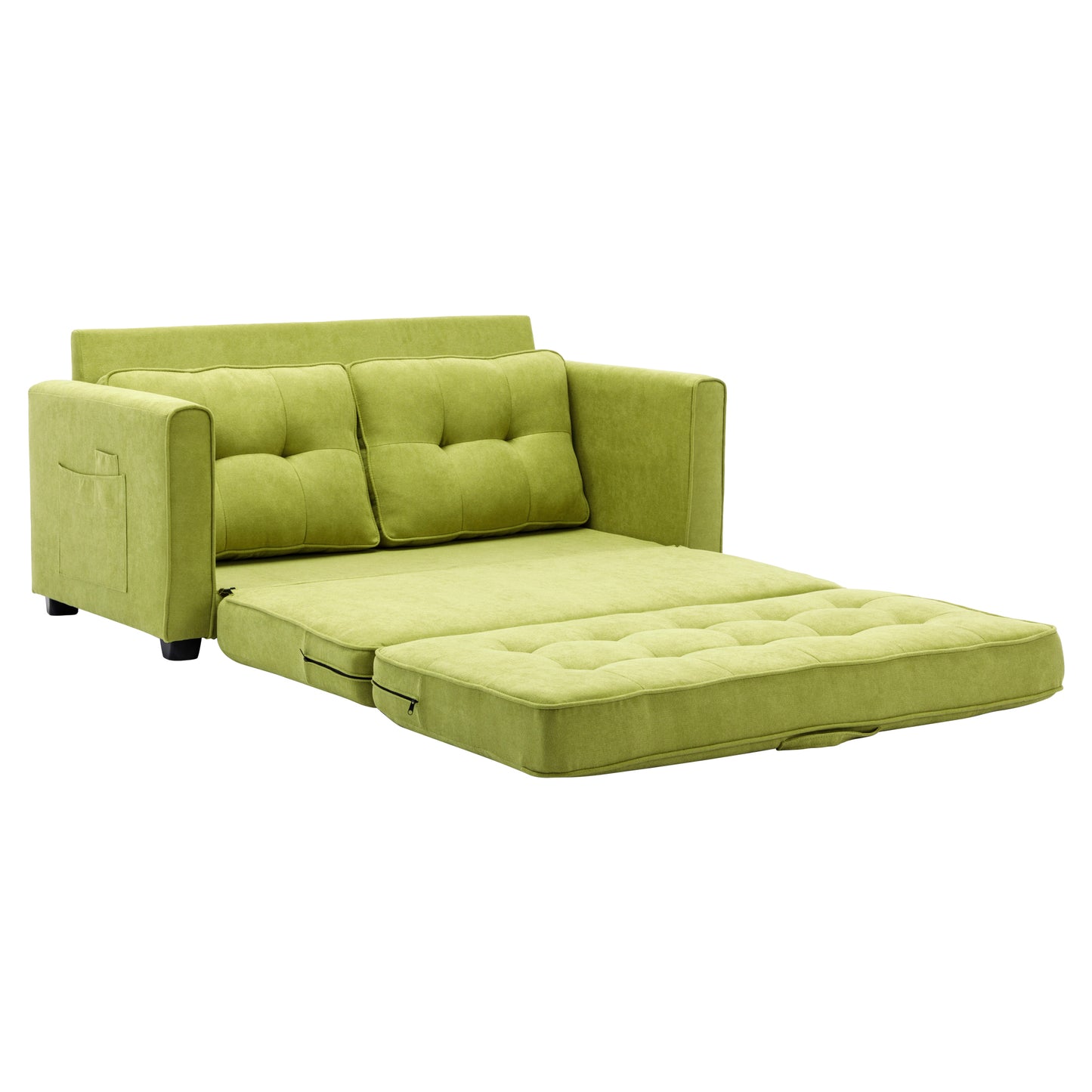 Loveseat Sofa with Pull-Out Bed, Green Chenille Upholstery