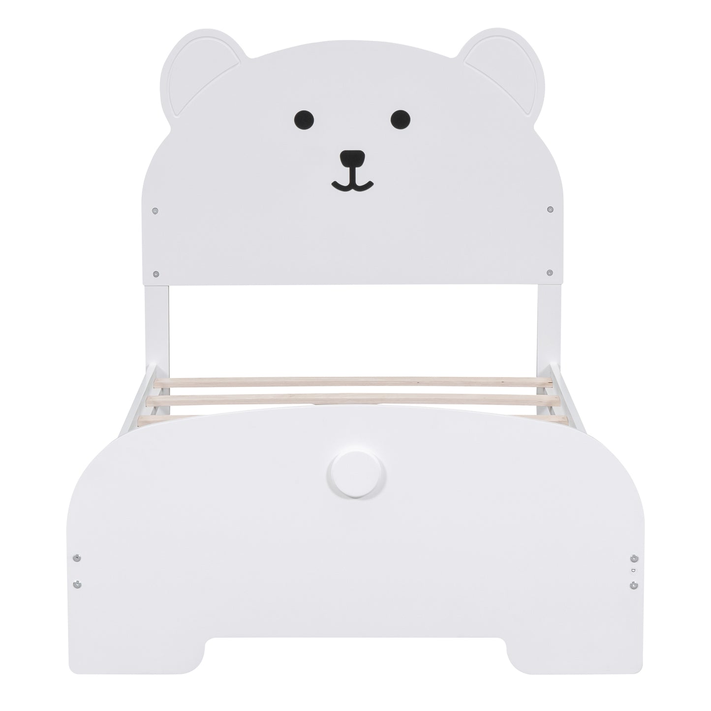 Twin Size Wood Platform Bed with Bear-shaped Headboard and Footboard,White