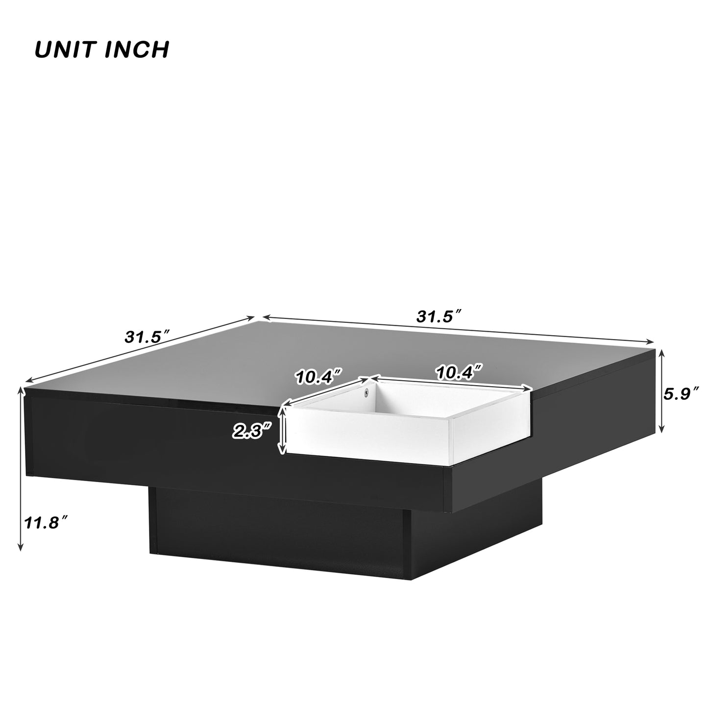 Chic Minimalist Square Coffee Table with LED Strip Lights and Tray