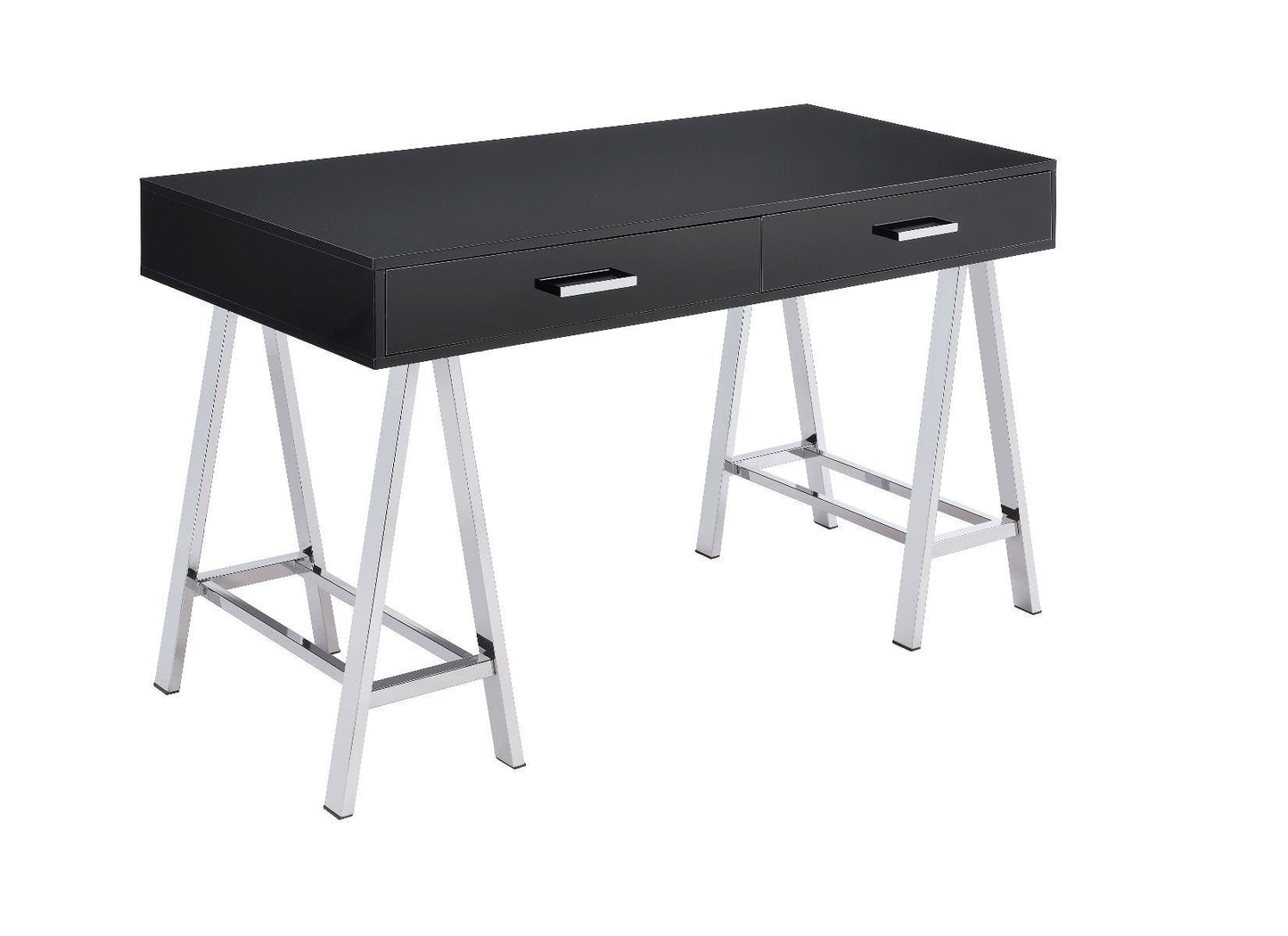 Contemporary Black Writing Desk with USB Port and Storage Drawers