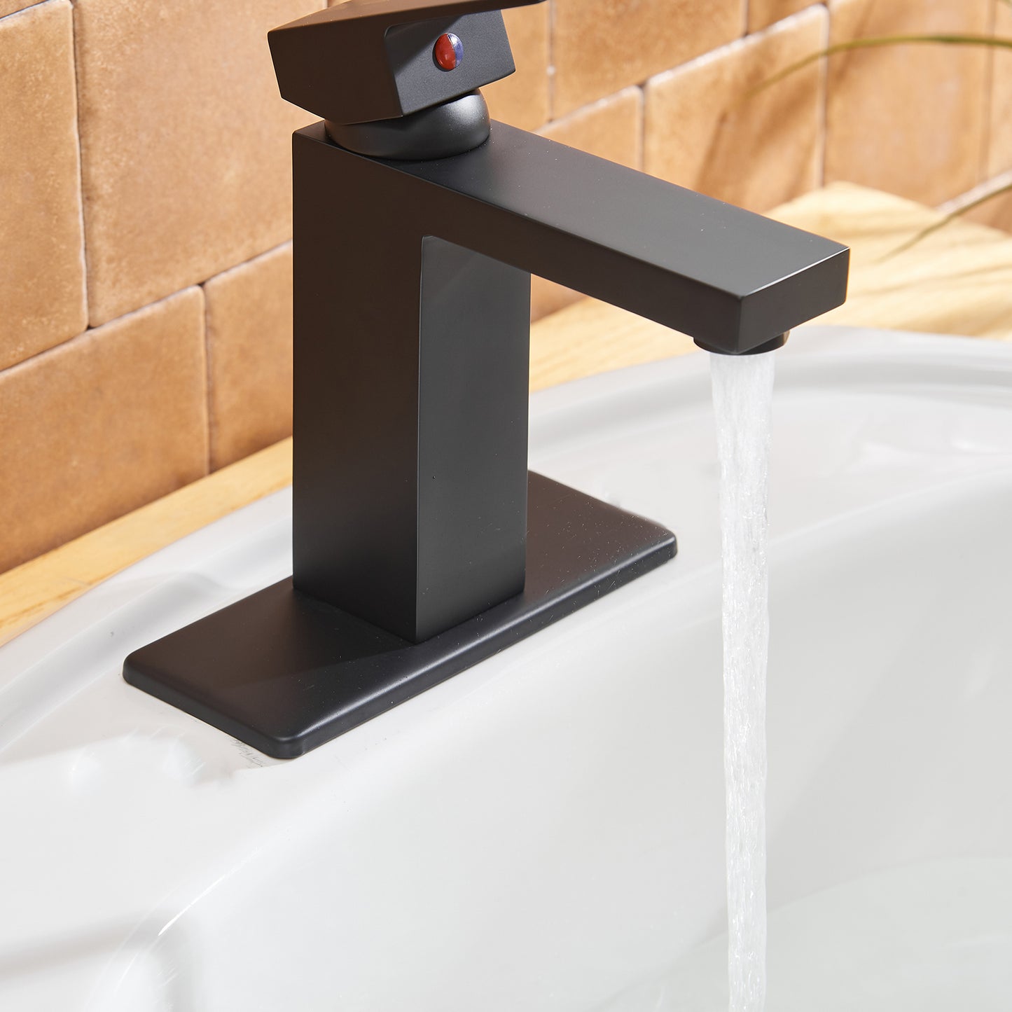 Matte Black Single-Handle Low-Arc Bathroom Faucet with Pop-Up Drain