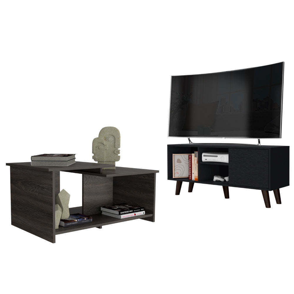 Elegant Black and Espresso Living Room Furniture Set with TV Stand and Coffee Table