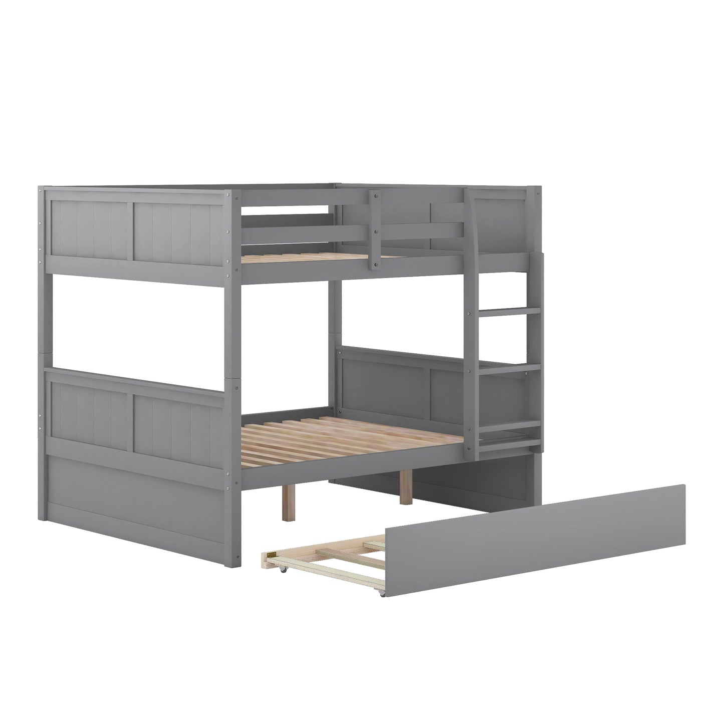 Versatile Full Over Full Bunk Bed with Trundle in Gray