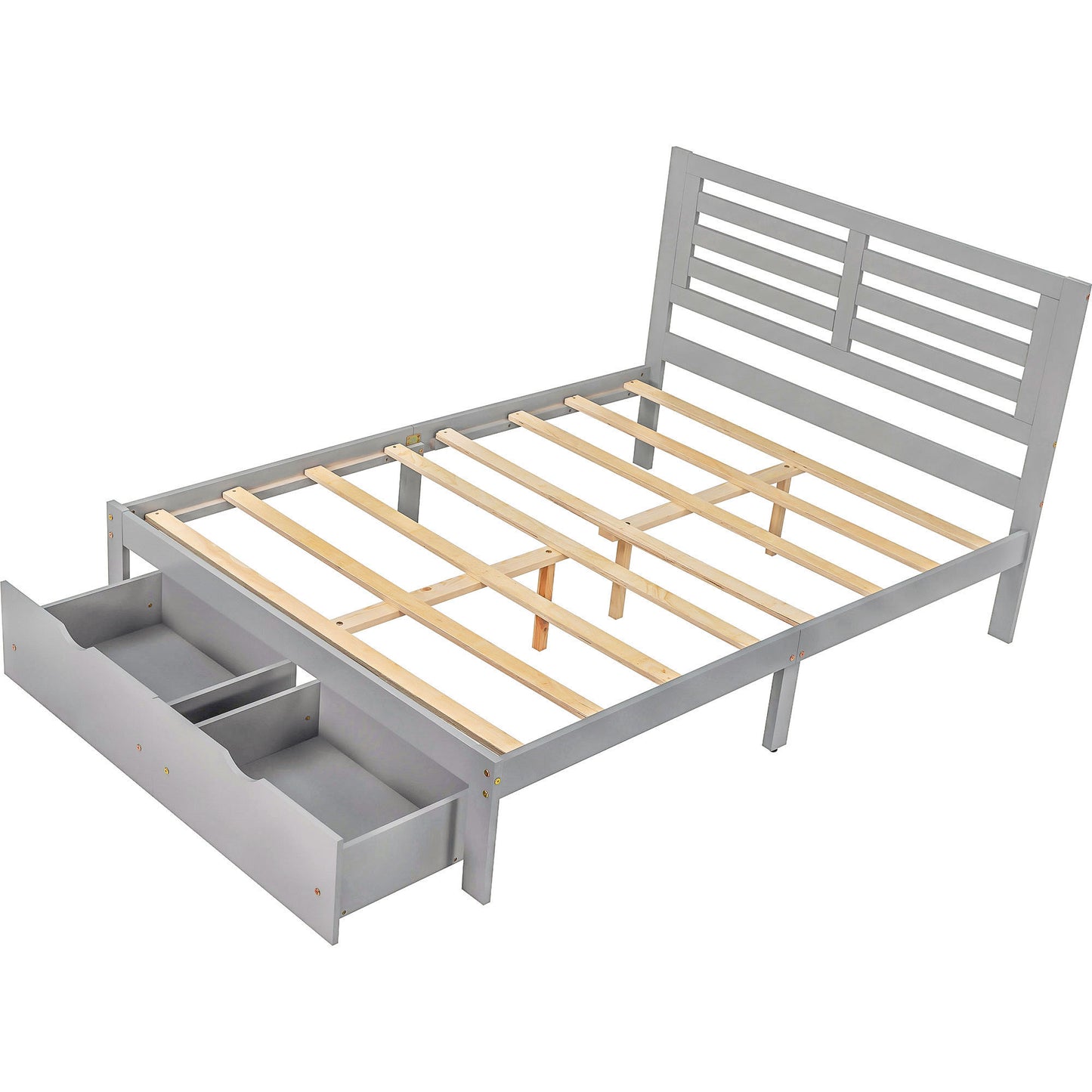 Full Size Platform Bed with Drawers, Gray