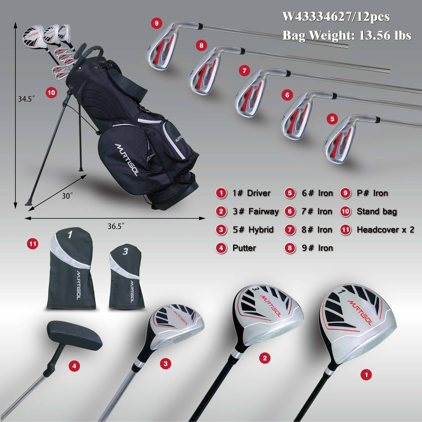 Men's RH 12-Piece Golf Club Set in Black and Red