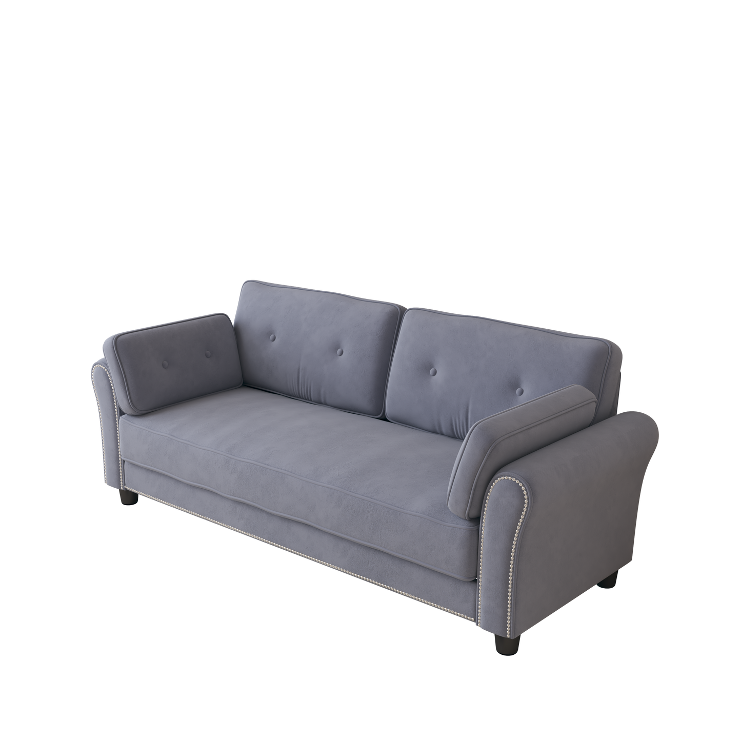 Elegant 79 Grey Velvet Sofa with Nail Head Trim and Button Back