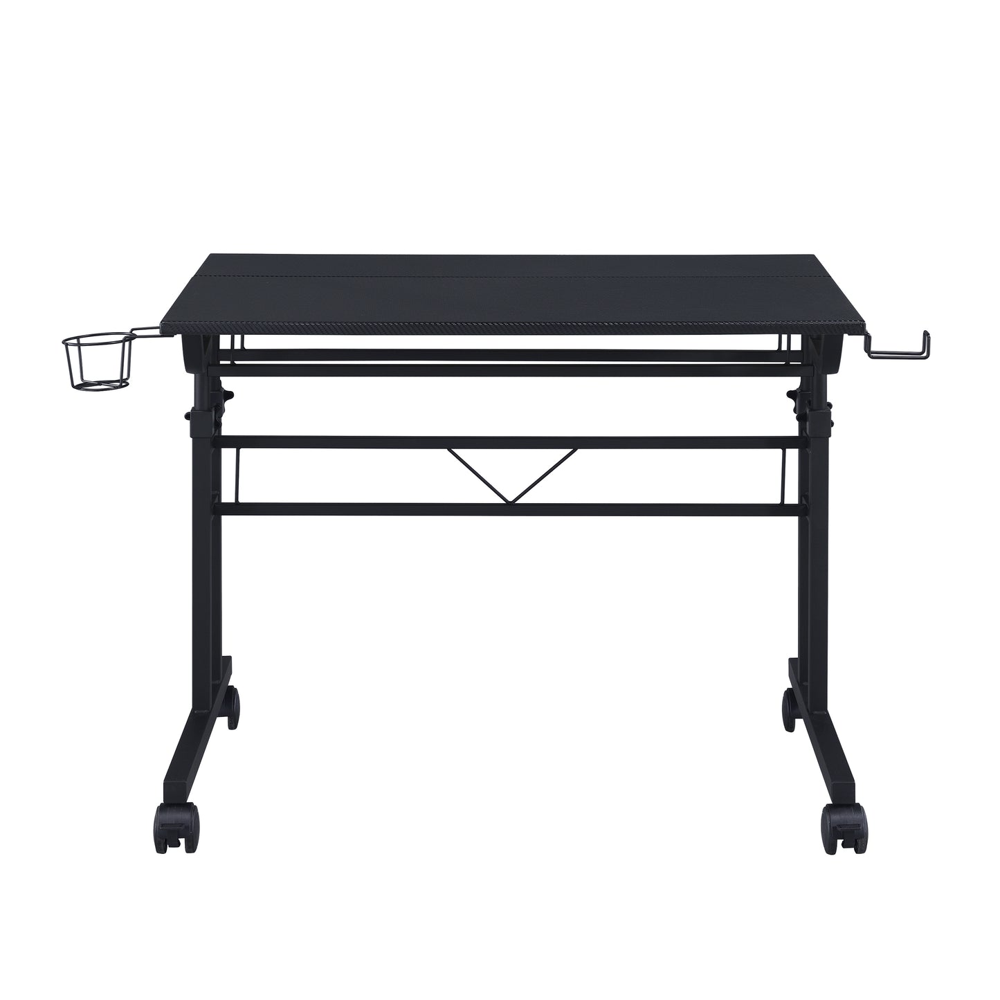 Adjustable Writing Desk with Moveable Shelf and Rolling Wheels - Black