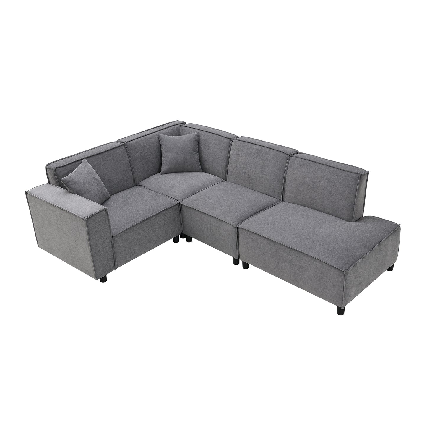 97*74" Modern Minimalist Style Sectional Sofa,L-shaped Couch Set with 2 Free pillows,5-seat Chenille Fabric Couch with Chaise Lounge for Living Room, Apartment, Office,2 Colors