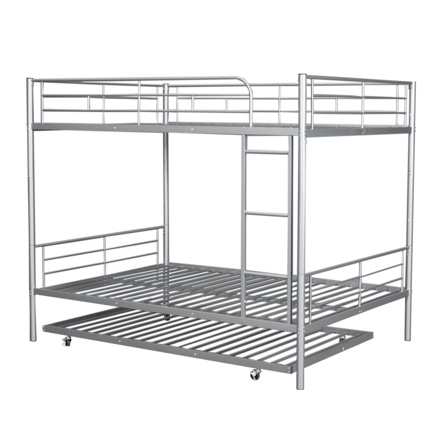 Silver Metal Full Over Full Bunk Bed Set with Trundle