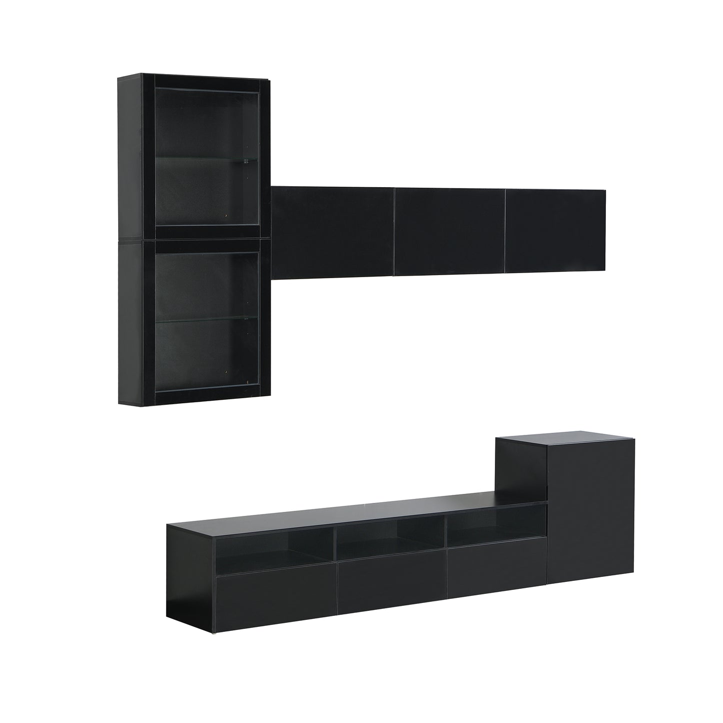 Modern Black High Gloss TV Stand with 9 Storage Cabinets