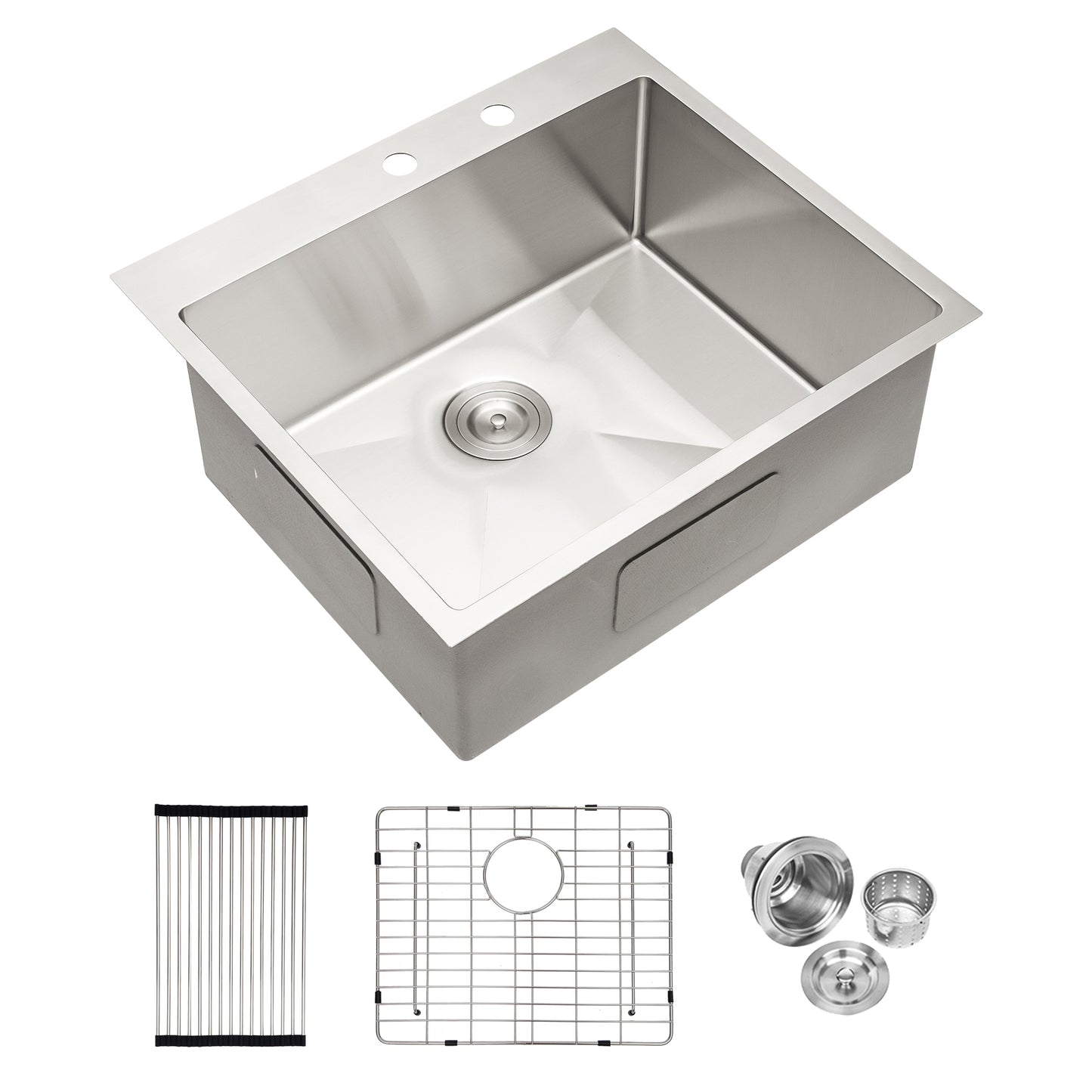 Single Bowl Stainless Steel Kitchen Sink with Enhanced Drainage Formula & Premium Accessories