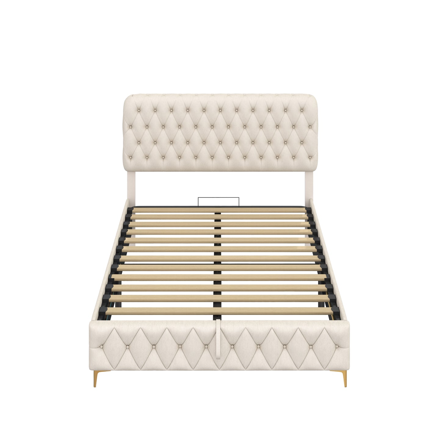 Full Platform Bed Frame With pneumatic hydraulic function, Velvet Upholstered Bed with Deep Tufted Buttons, Lift up storage bed With Hidden Underbed Oversized Storage, BEIGE