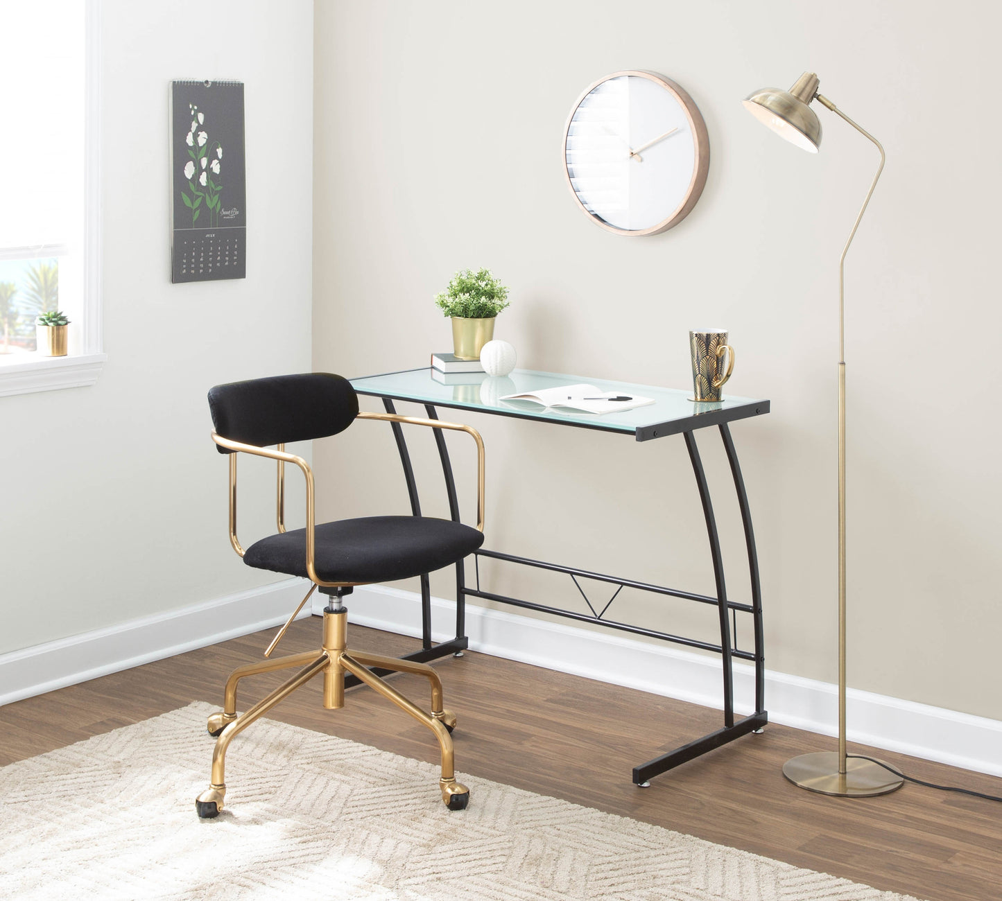 Modern White Glass-Top Desk with Black Metal Frame for Workspace by LumiSource