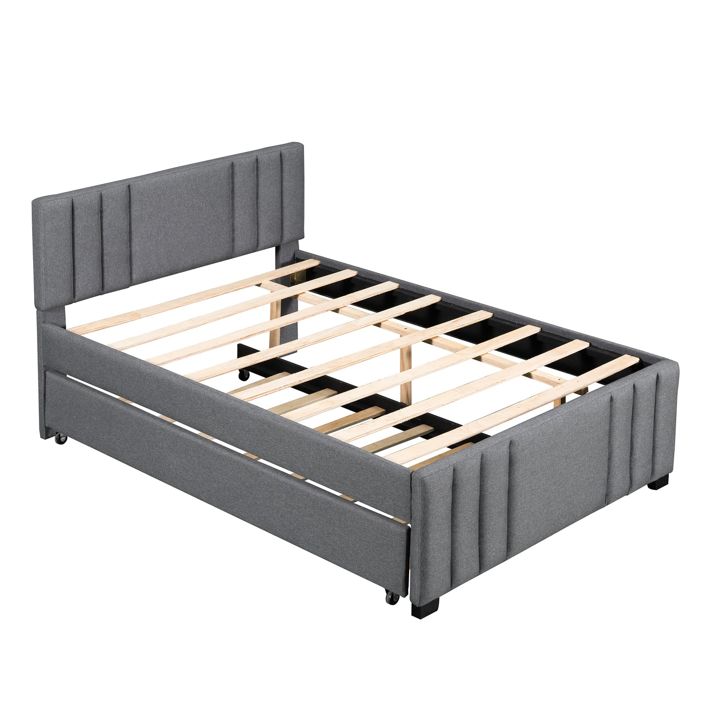 Full Upholstered Platform Bed with Trundle,Grey