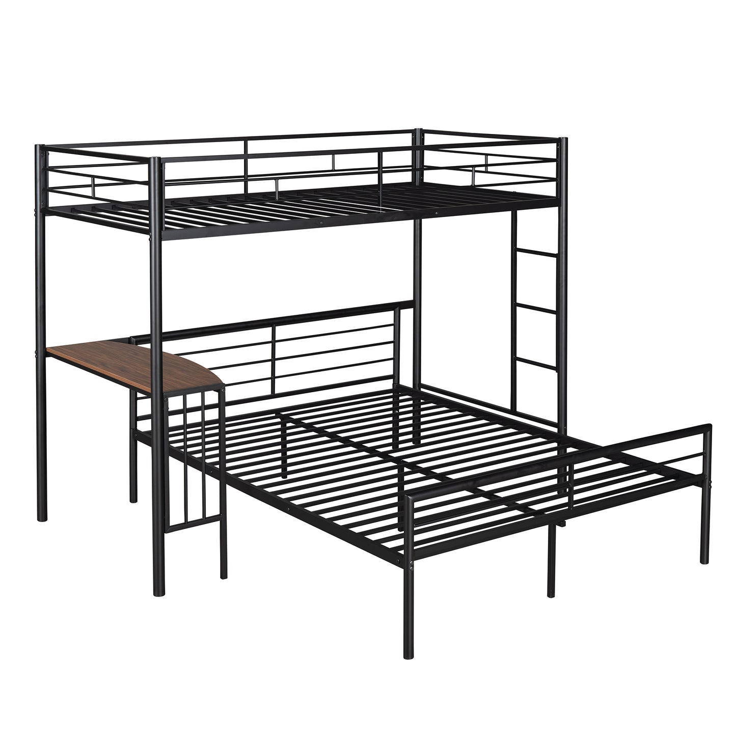 Metallic Black Bunk Bed with Desk and Full Over Twin Configuration