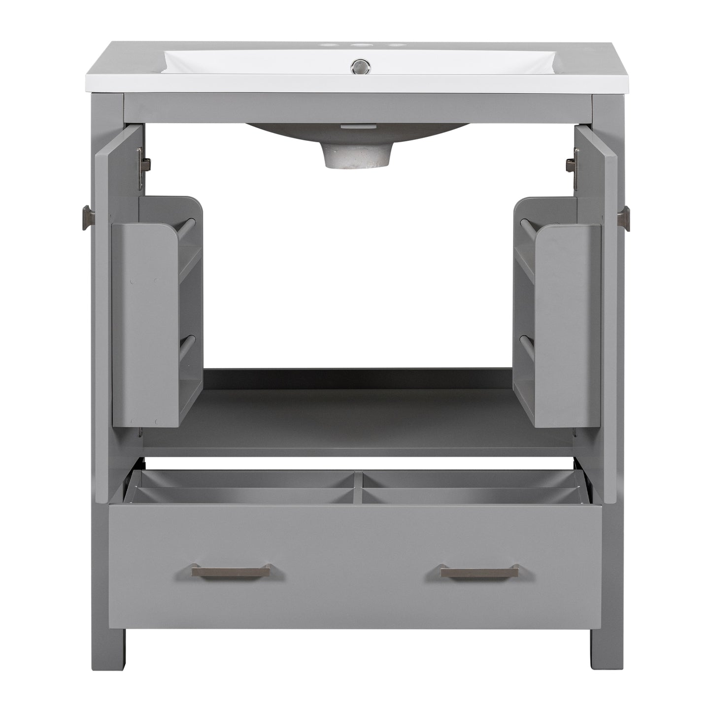 30" Grey Bathroom Vanity with Single Sink, Combo Cabinet Undermount Sink, Bathroom Storage Cabinet with 2 Doors and a Drawer, Soft Closing, Multifunctional Storage, Solid Wood Frame