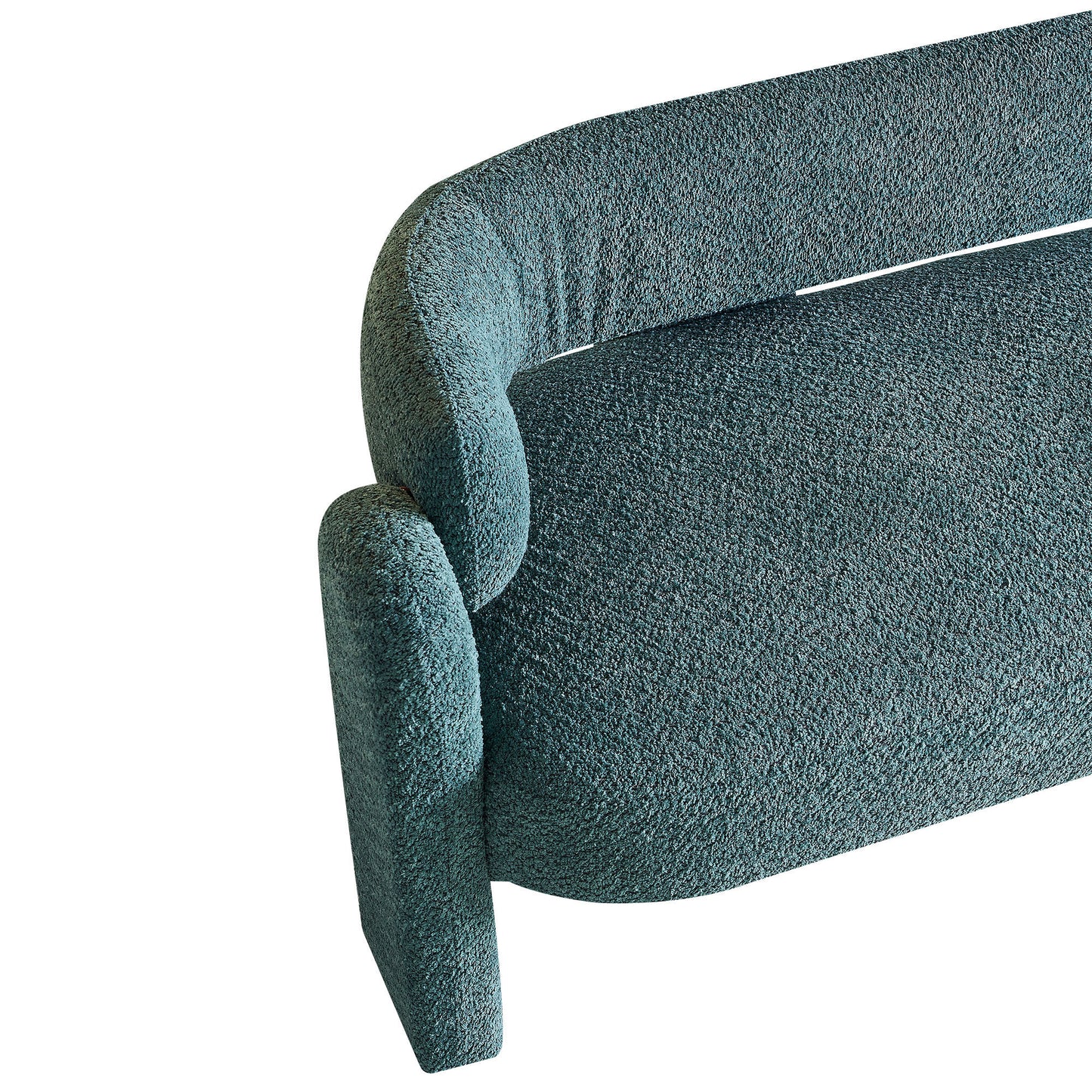 Green Boucle Upholstered Modern Sofa with Rolled Arms