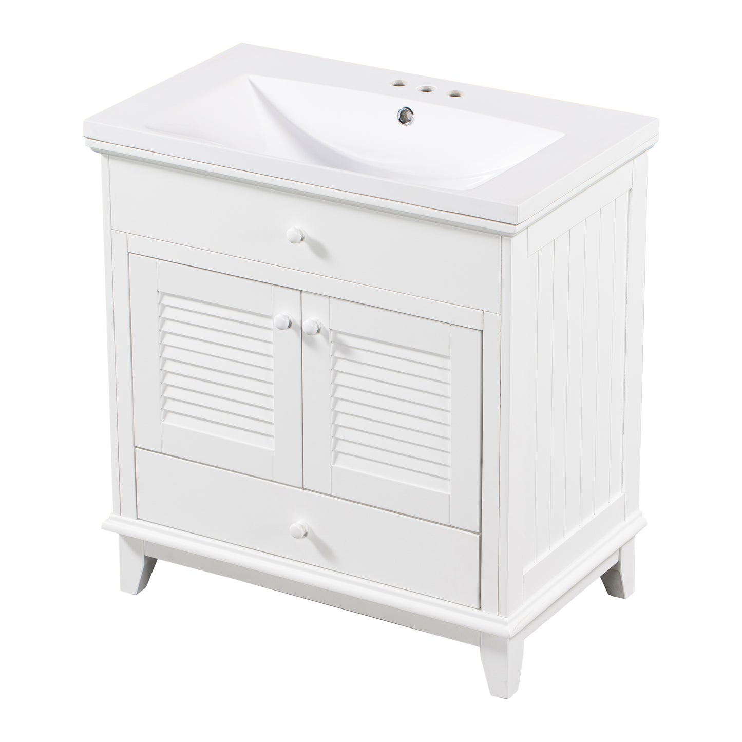 30" Bathroom Vanity with Sink, Bathroom Cabinet with Two Doors and One Drawer, White