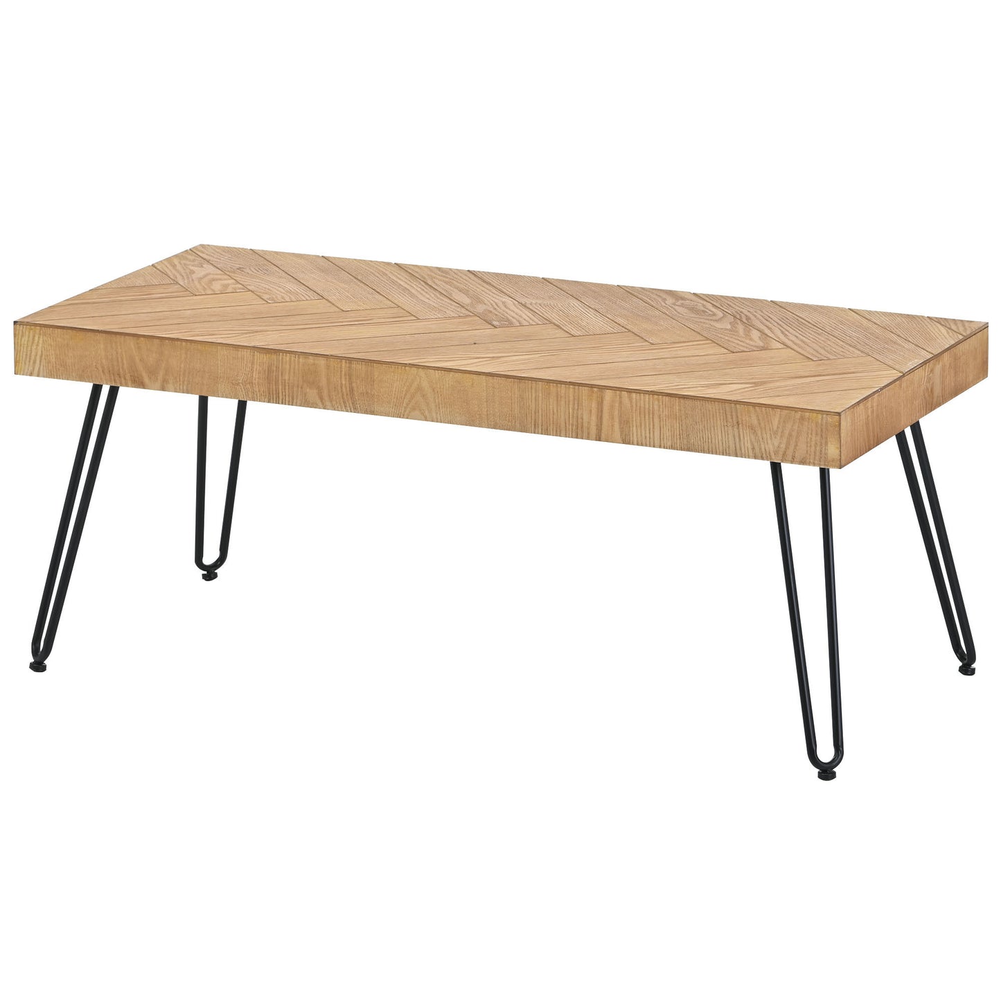 Stylish Ash Wood Coffee Table with Metal Hairpin Legs