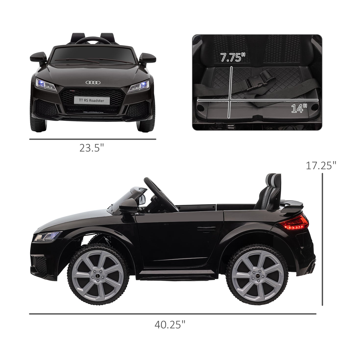 Aosom 6V Kids Electric Ride On Car, Licensed Audi TT RS with Suspension System and Remote Control, Horn, 5 Songs, Lights, MP3 Player - Black