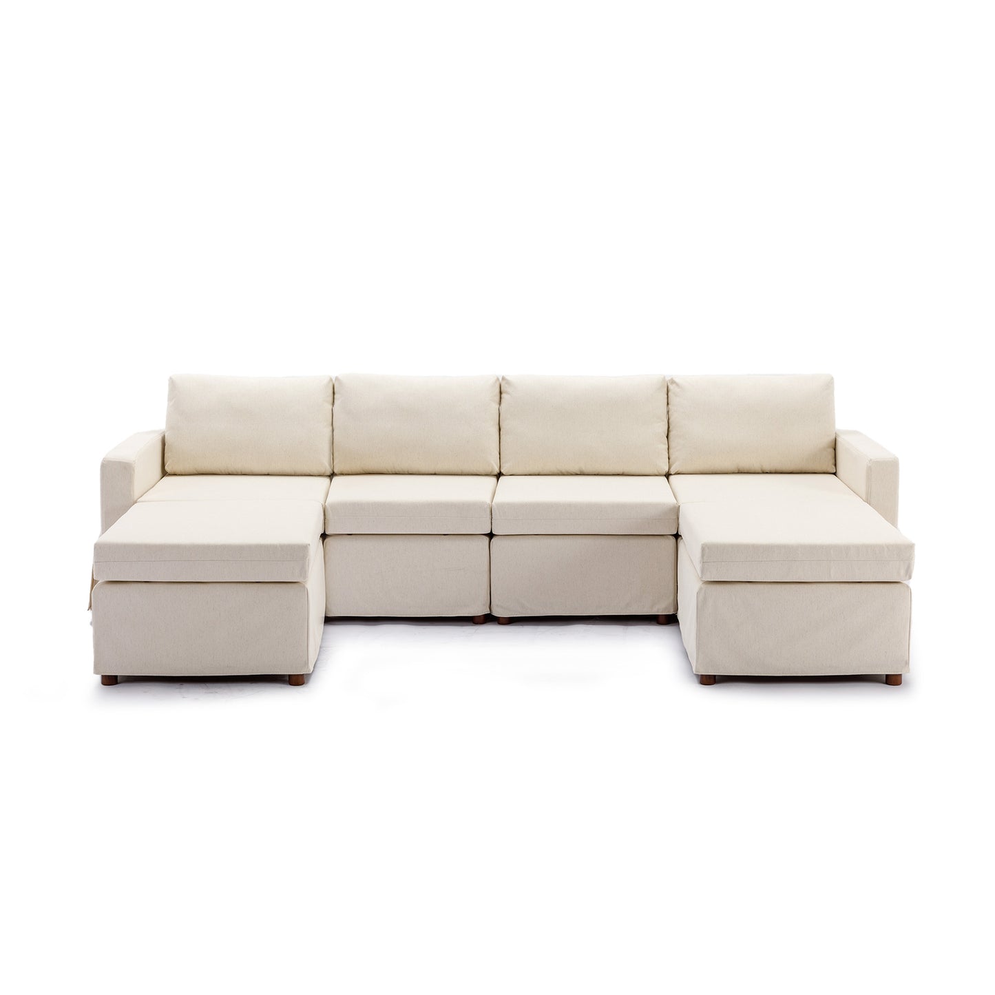 Elegant Cream Modular Sectional Sofa with Ottoman and Washable Cushions