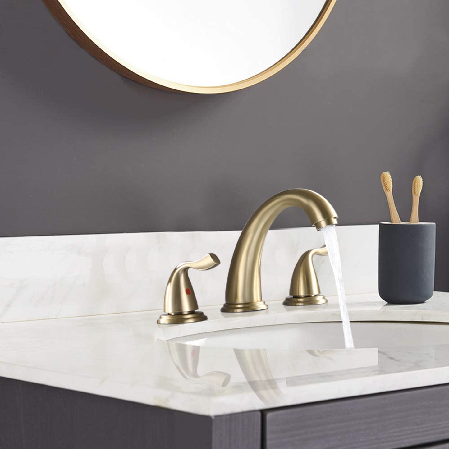 Elegant Brushed Golden Bathroom Sink Faucet with 3 Holes and 2 Handles