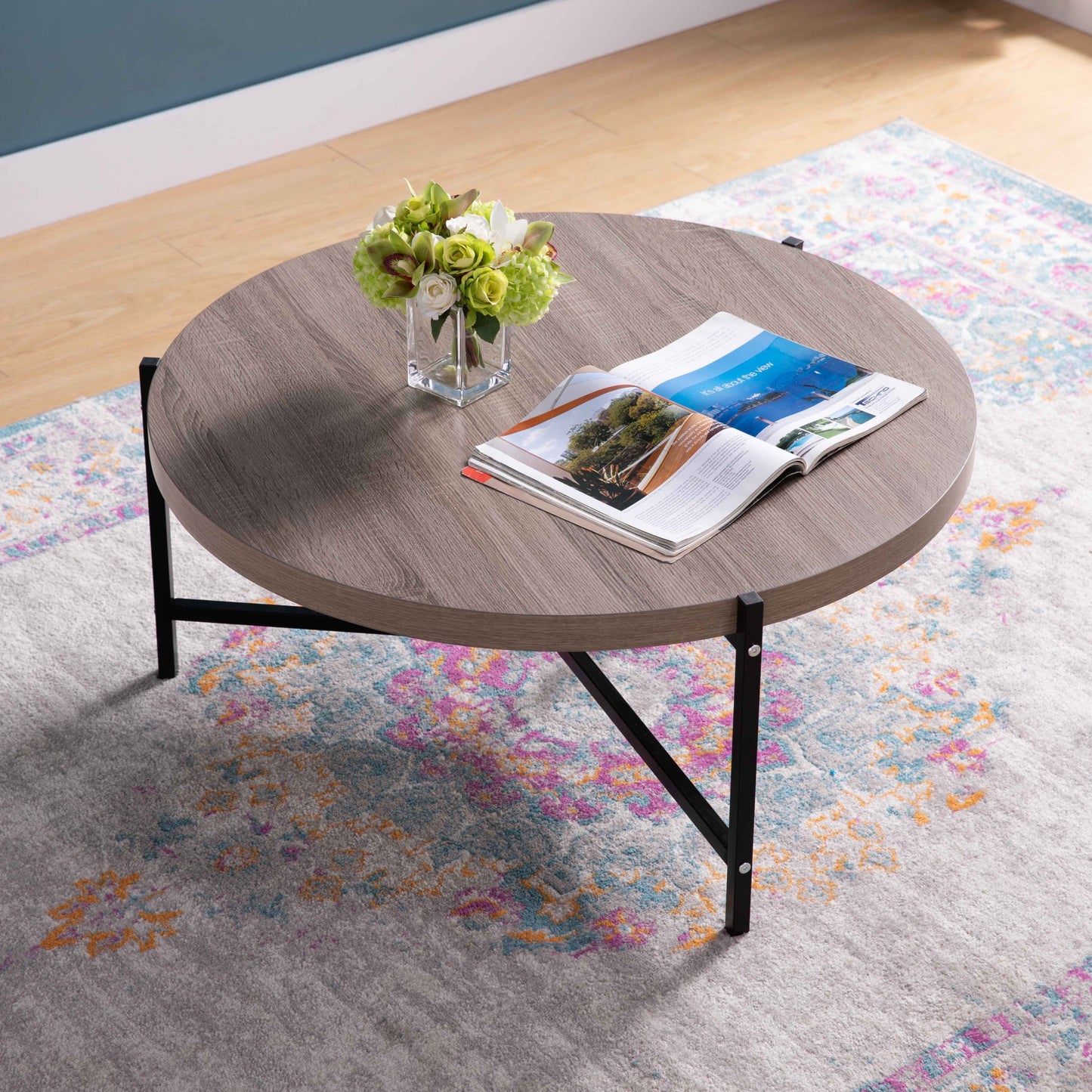 Taupe and Black Round Coffee Table