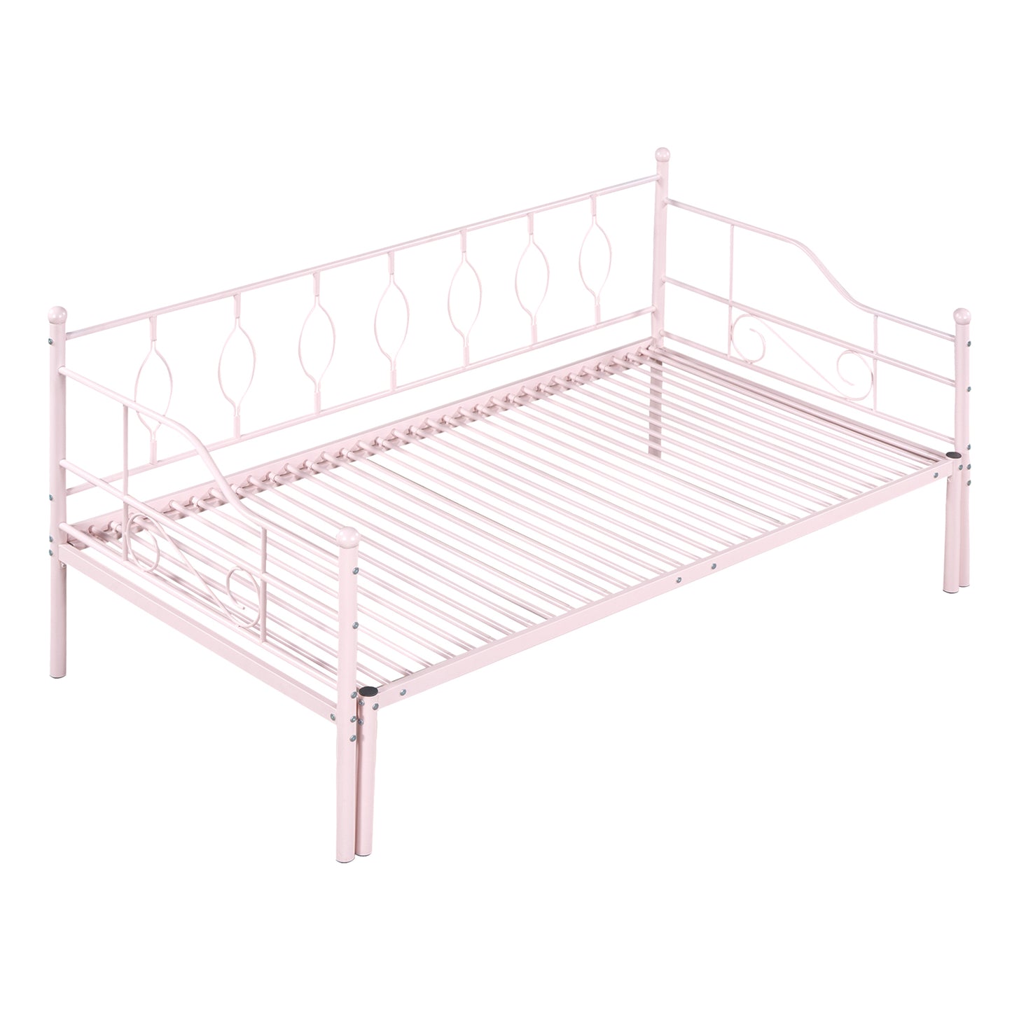 Twin Size Metal Daybed with Trundle, Daybed with Slat No Box required Pink