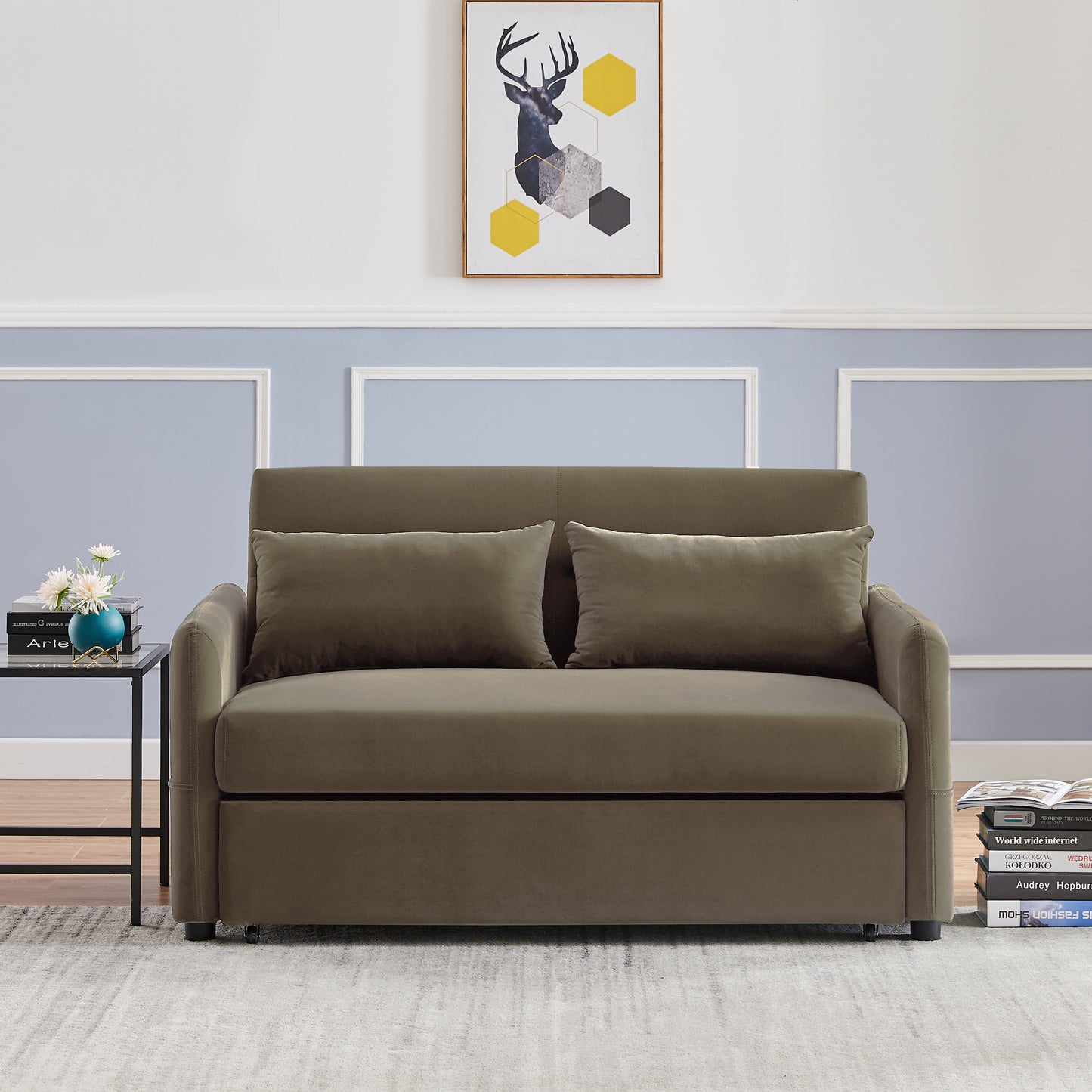 Light Brown Velvet Convertible Love Seat Sofa