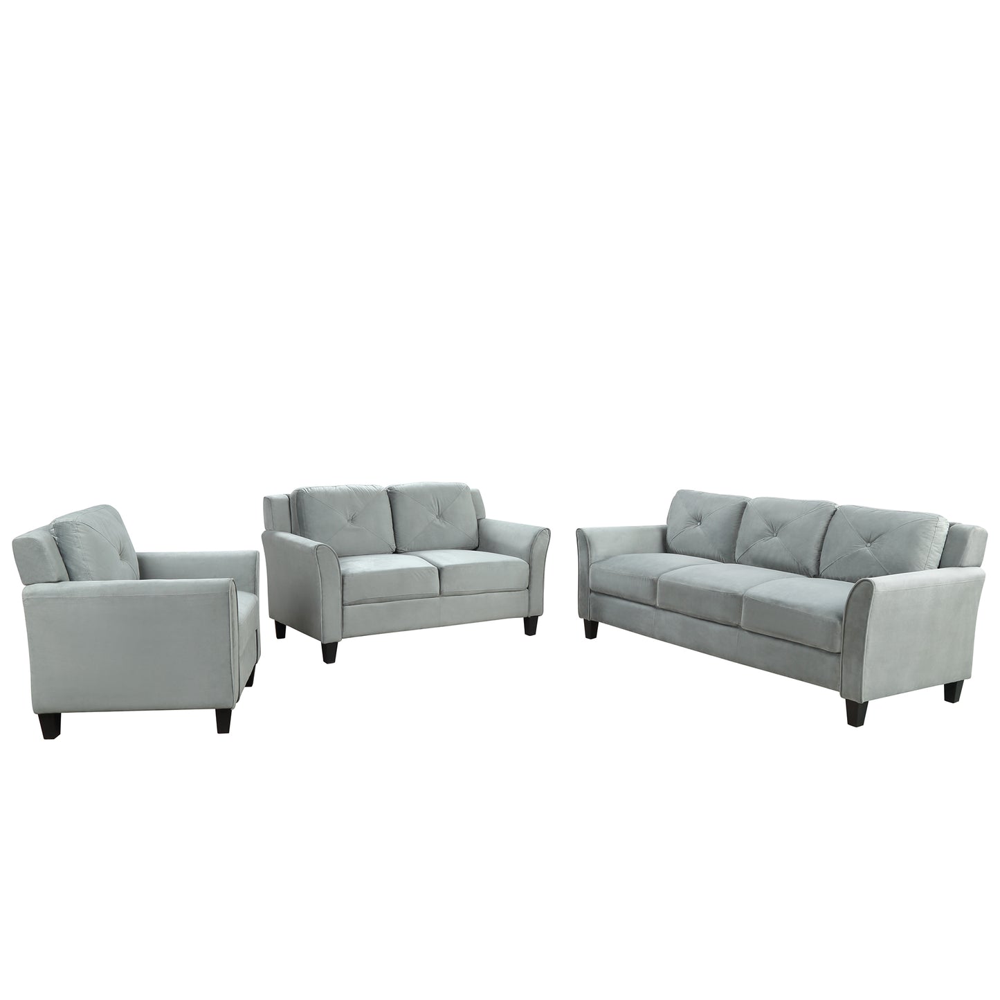 U_STYLE Button Tufted 3 Piece Chair Loveseat Sofa Set