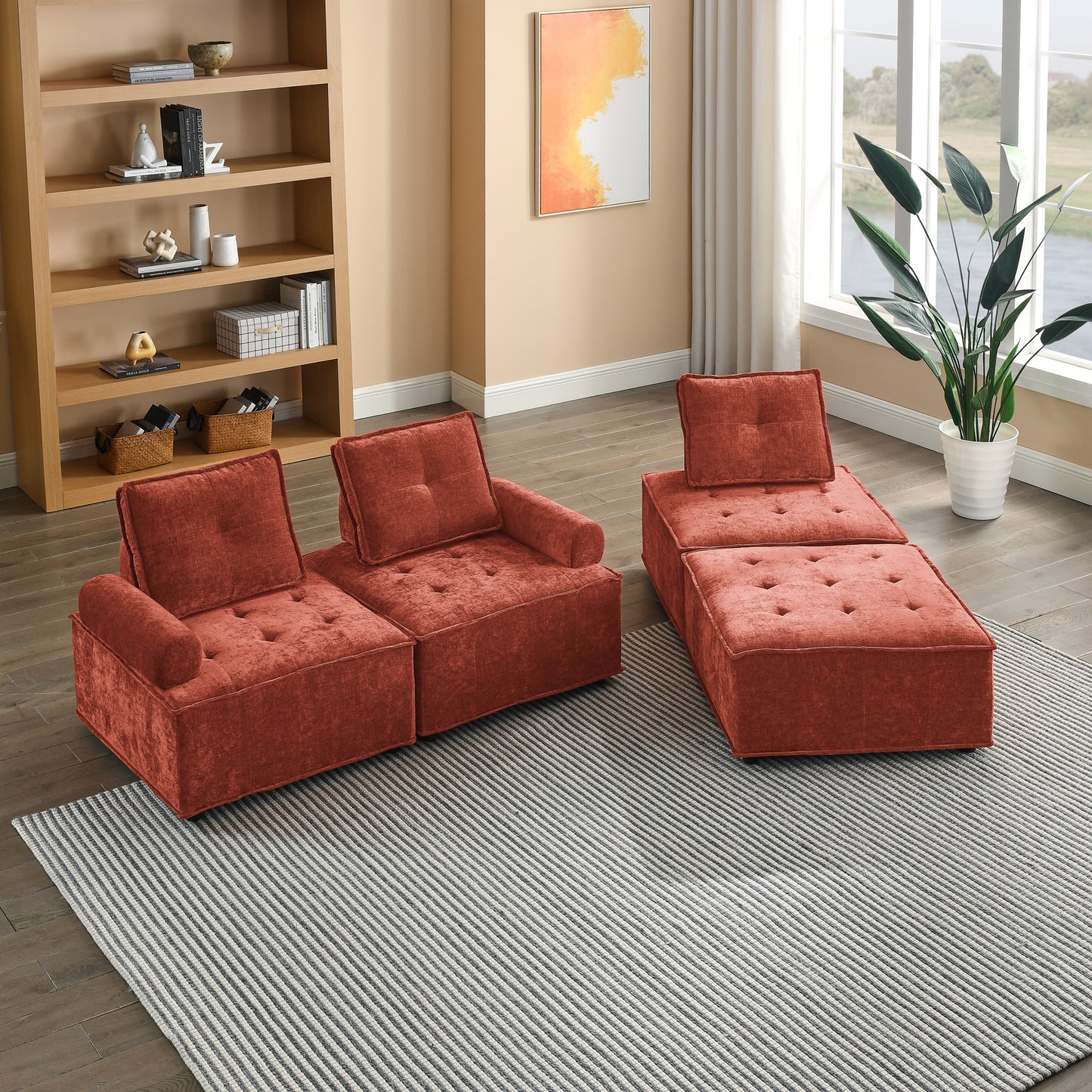 L-Shape Modular Sectional Sofa, DIY Combination, Chenille