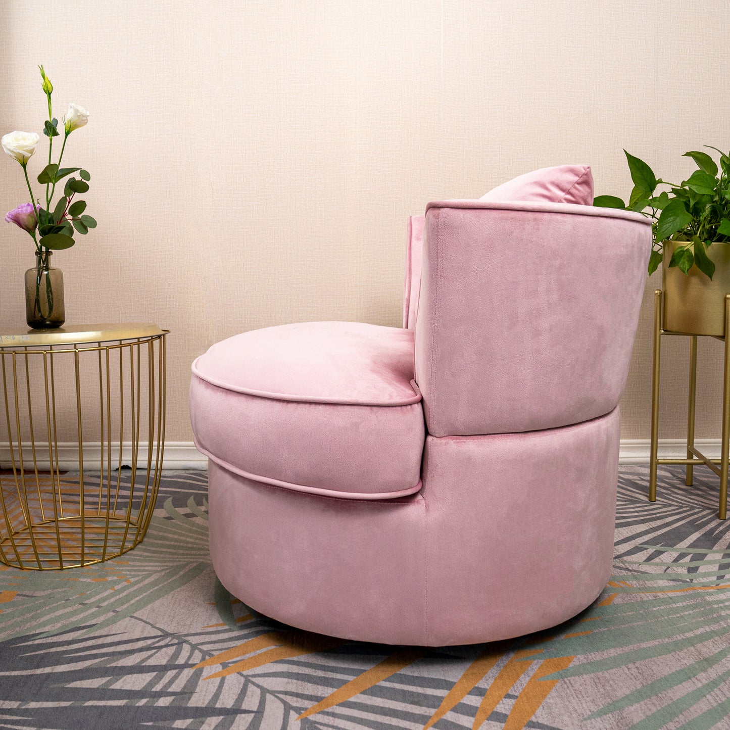 Single Sofa Chair Mid-Century Modern Accent Chair 360°Rotating Sofa Chair for Living Room Bedroom Pink