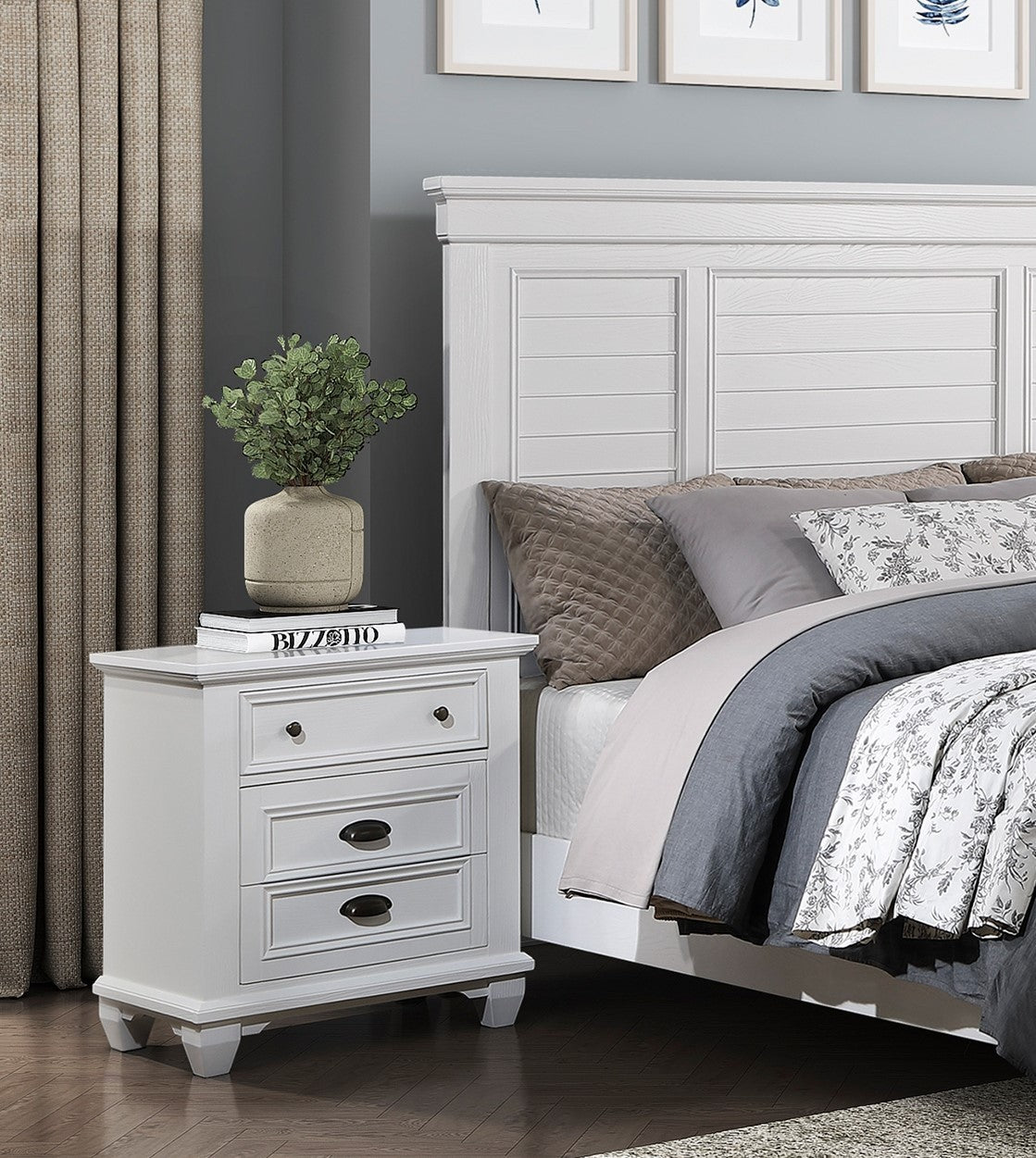 White Finish Two Drawers Nightstand 1pc Traditional Framing Wooden Bedroom Furniture