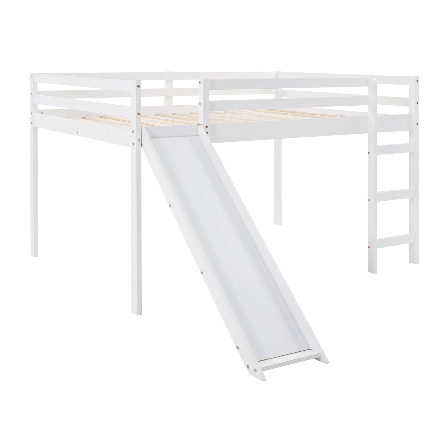 Loft Bed with Slide, Multifunctional Design, Full (White)( :WF281157AAK)