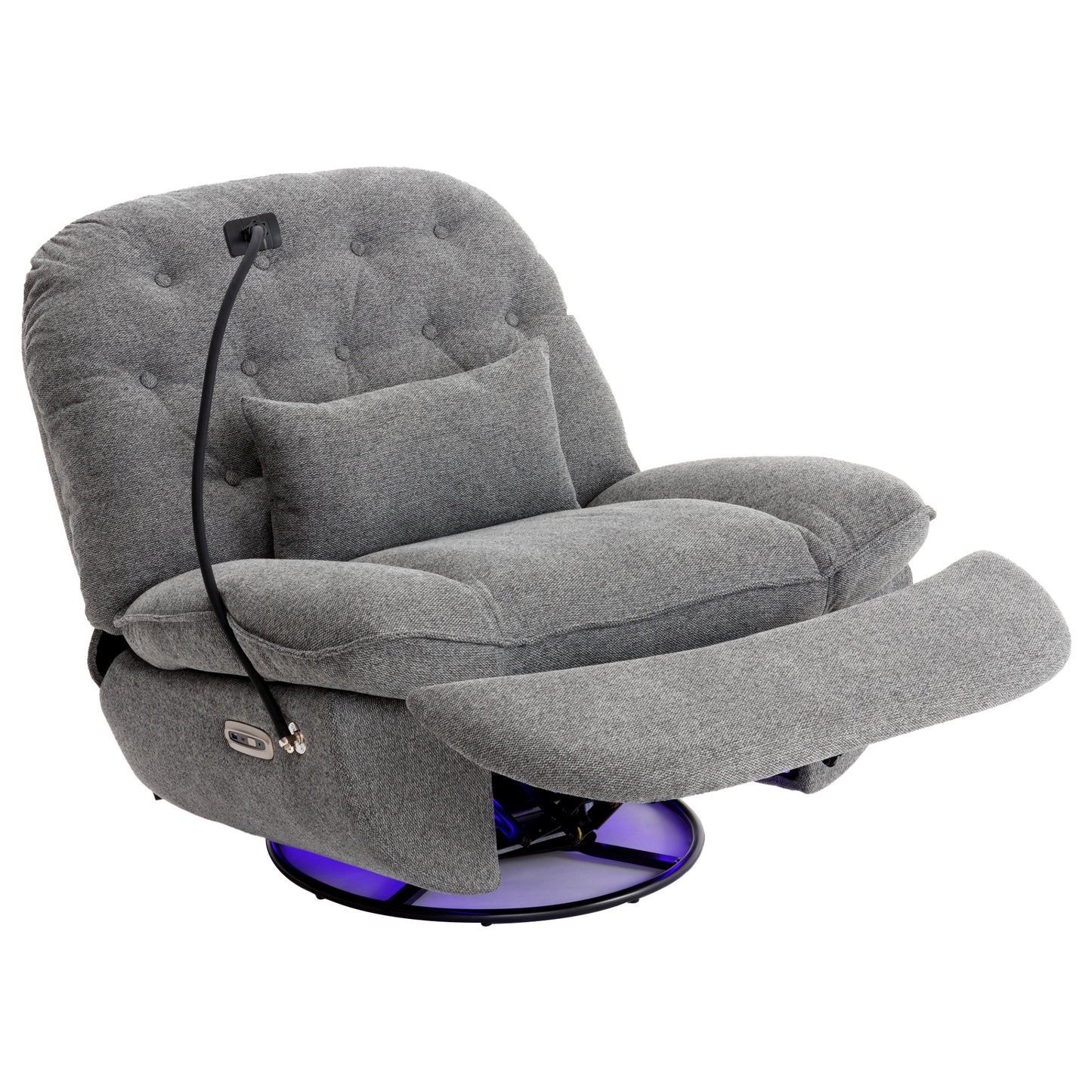 Smart Grey Recliner with Swivel, Voice Control, and Bluetooth Music Player