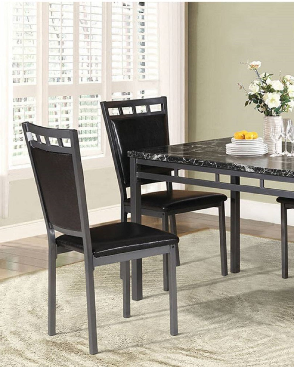 Dining Room Furniture 5pc Dining Set Table And 4x Chairs Faux Marble Top table Espresso PU Upholstered Chairs Kitchen Dinette