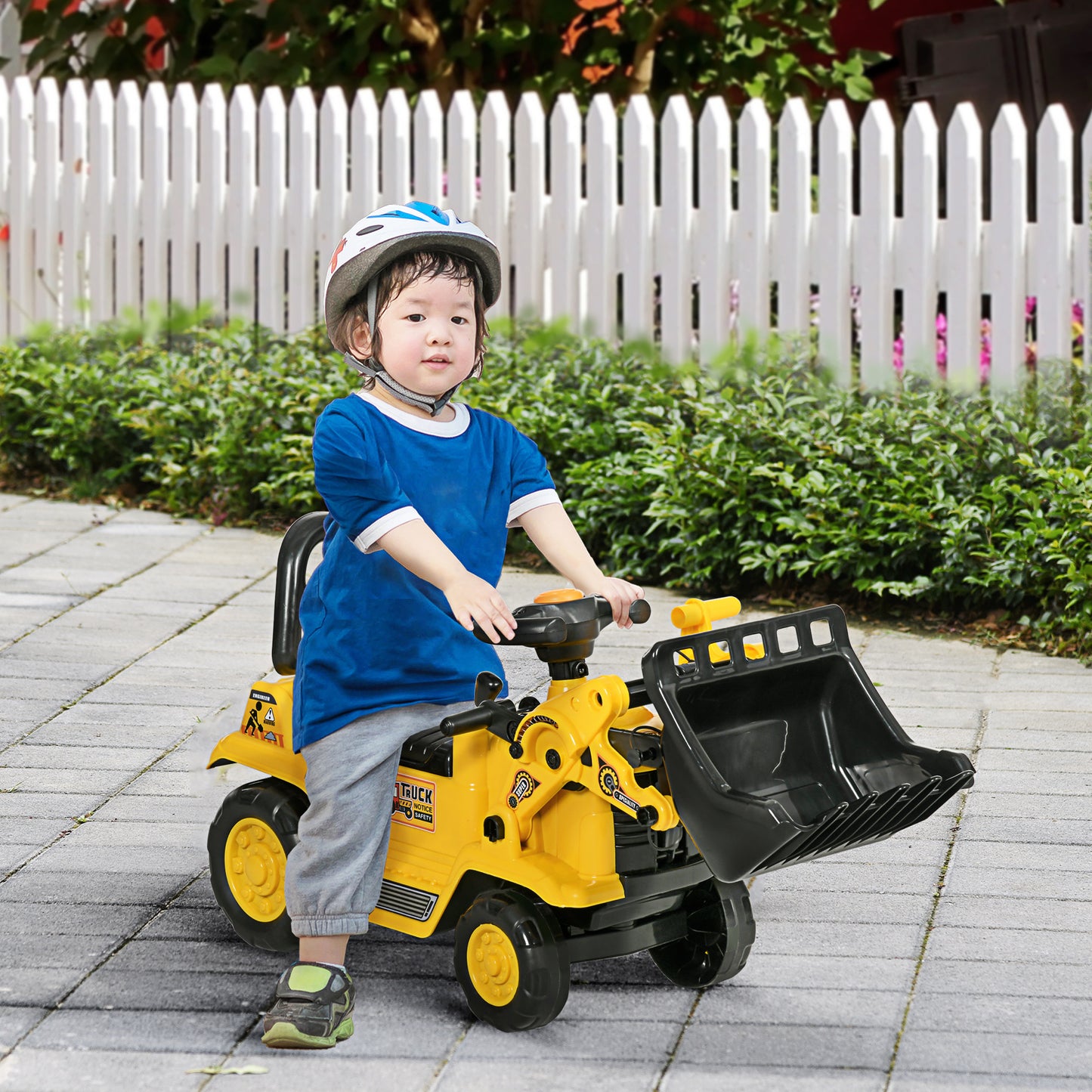 Ride On Excavator with Under Seat Storage, Pull Cart Kids Bulldozer for Boys & Girls, Sit and Scoot Construction Toy with Horn, Front Loader Shovel, for Sand and Snow, Ages 3 Years Old