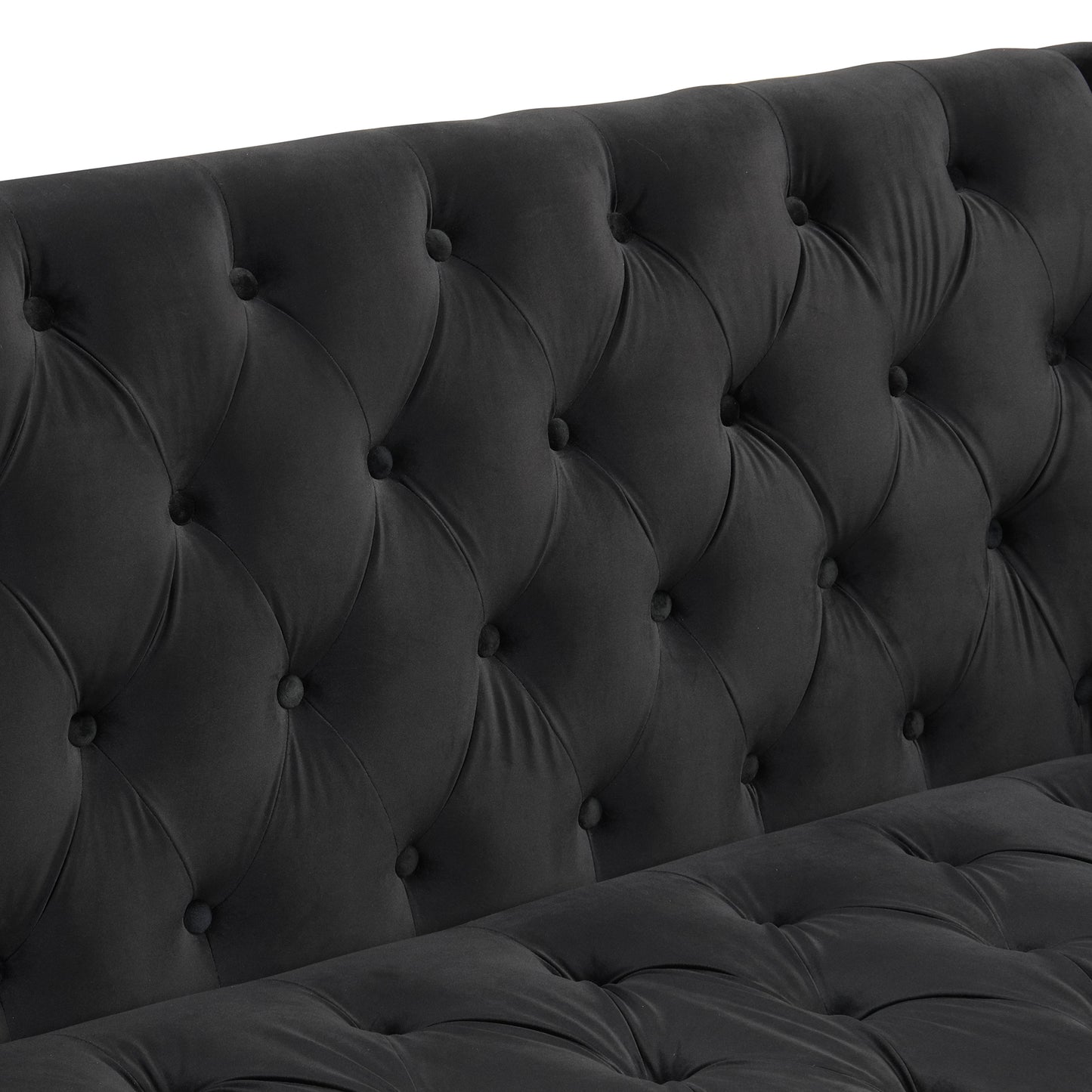 Button Tufted Modern Plush Upholstered Sofa with Metal Legs - Black, 55.5