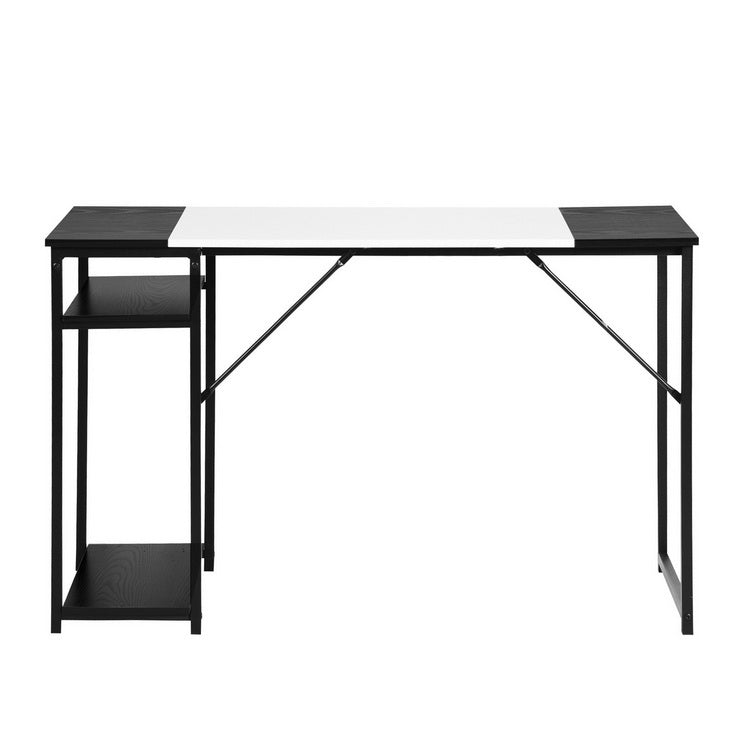 Large White and Black Study Desk with Adjustable Top and Storage Shelves