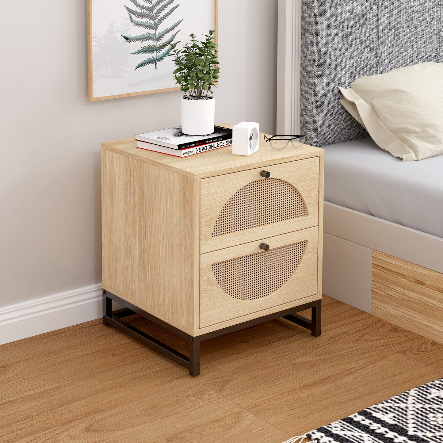 Allen 2 Drawer side table, Display Rack for Bedroom and Living Room, Nightstand Side Table Bedroom Storage Drawer Bedside End Table