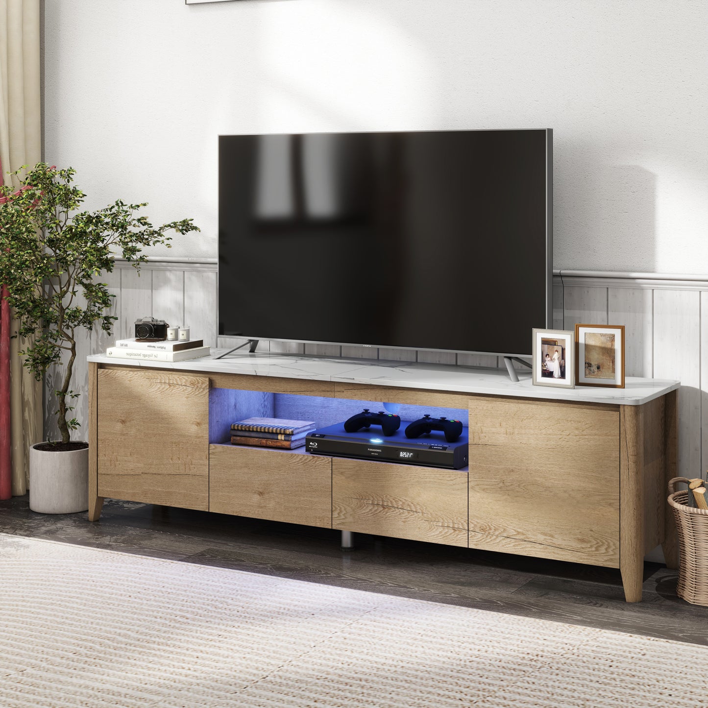 Modern LED TV Stand with Storage for Up to 80 TVs