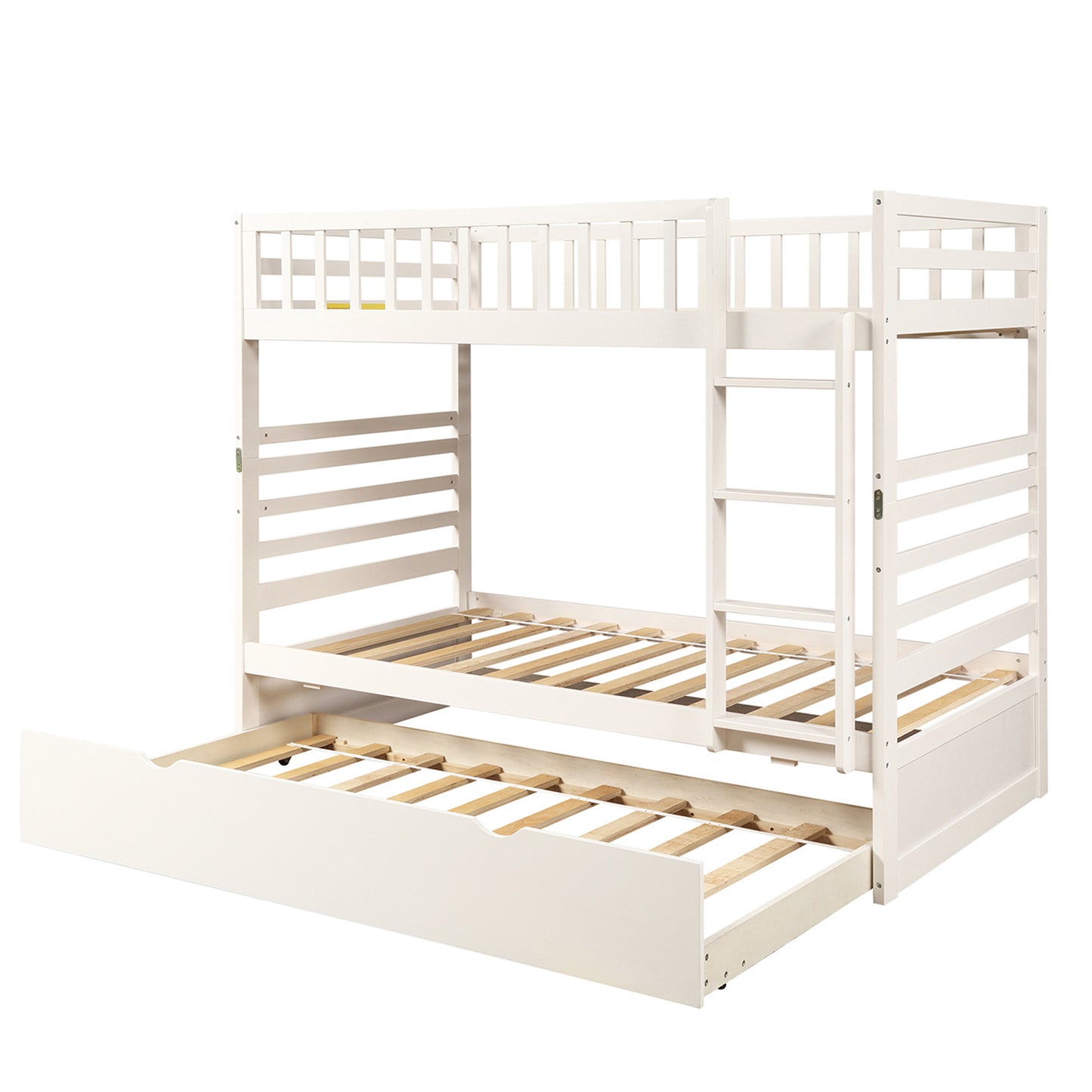 Kids Solid Hardwood Twin Bunk Bed Set with Trundle Bed and Safety Features