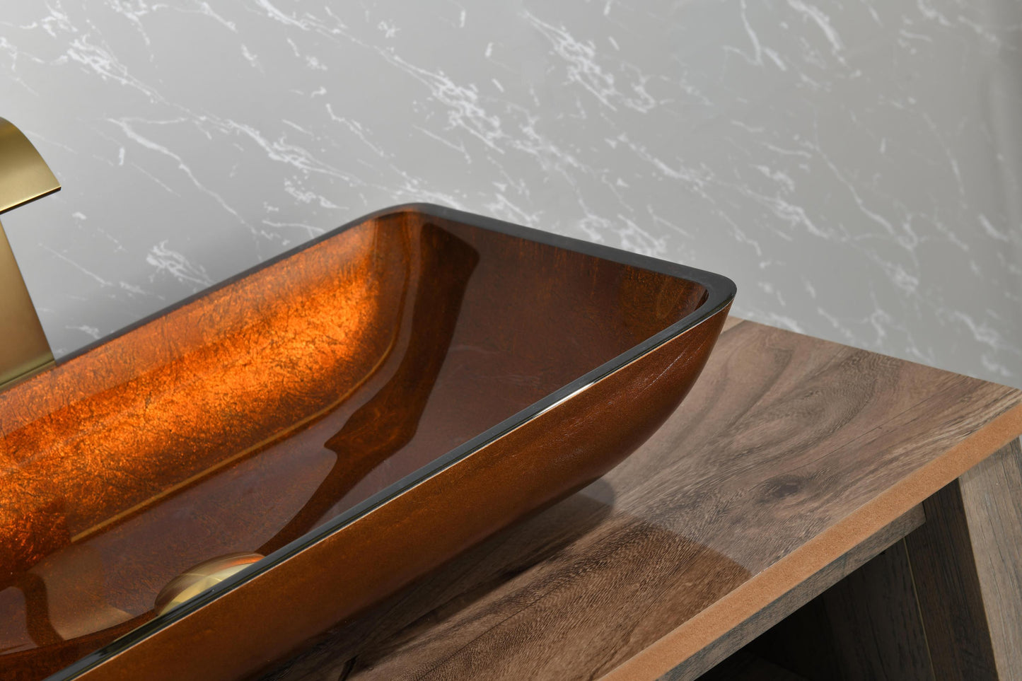 Luxurious Handmade Glass Vessel Sink Set in Deep Chocolate Brown Finish with Gold Accents