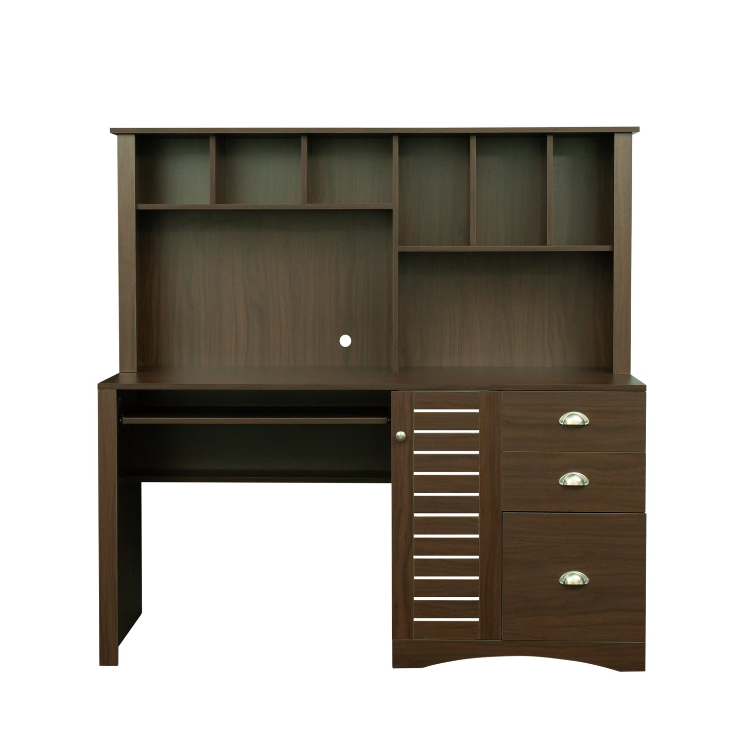 Elegant Walnut Home Office Desk with Hutch and Spacious Storage Capability