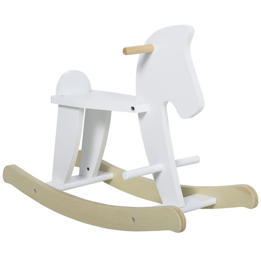 Wooden Rocking Horse Toddler Baby Ride-on Toys for Kids 1-3 Years with Classic Design & Solid Workmanship, White